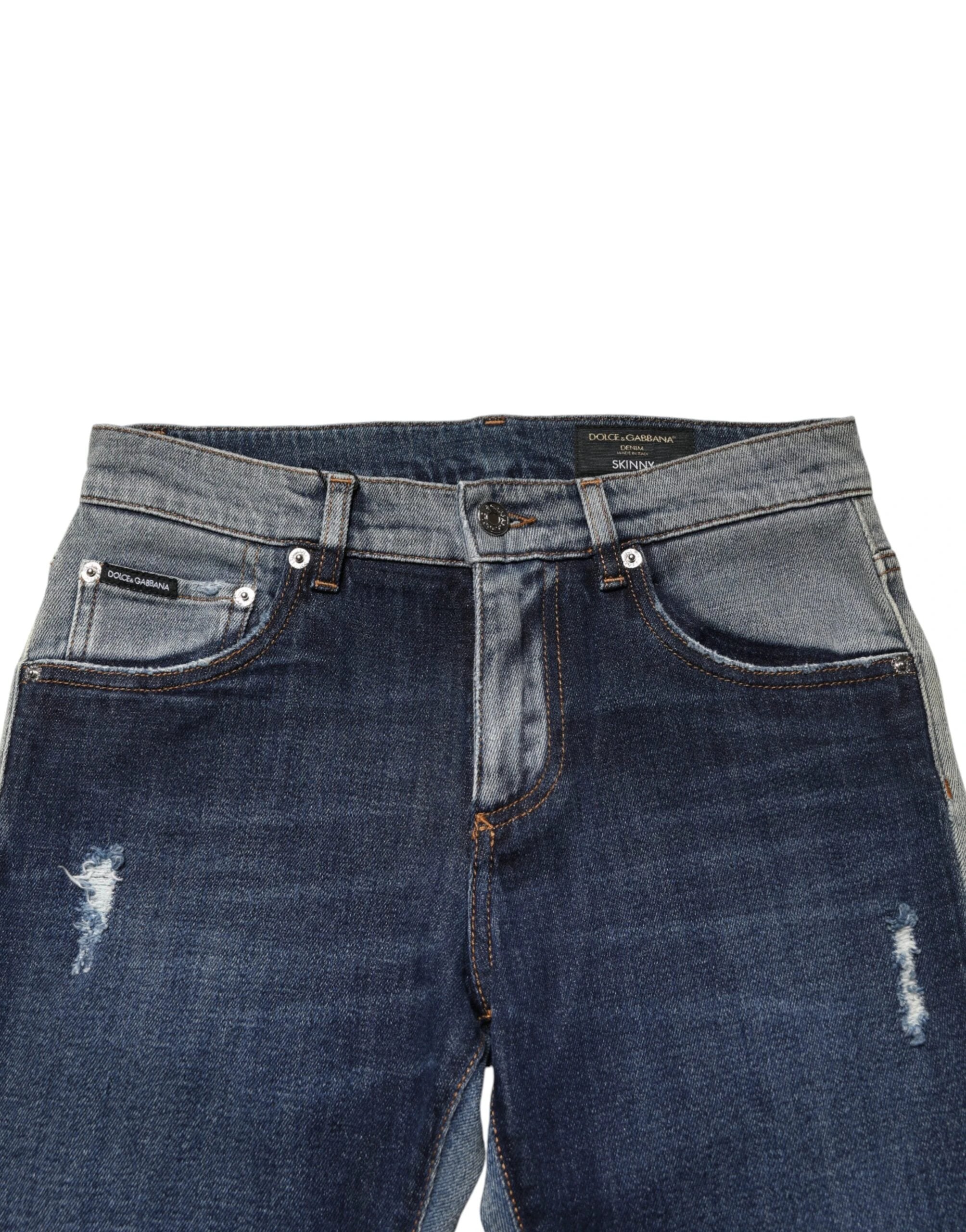 Dolce & Gabbana Blue Two Tone Cotton Men Skinny Denim Jeans by Dolce & Gabbana