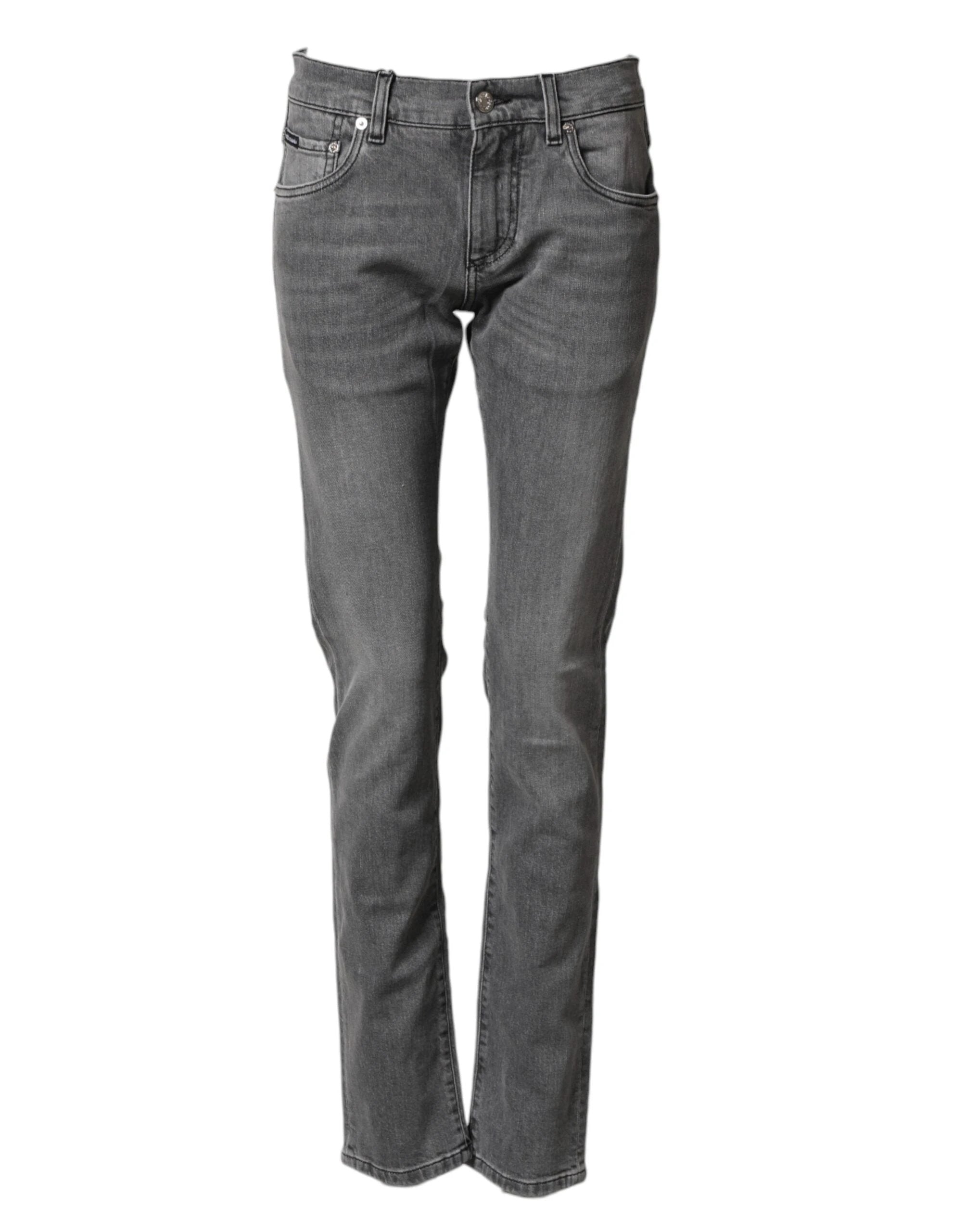 Dolce & Gabbana Gray Cotton Mid Waist Skinny Denim Jeans by Dolce & Gabbana