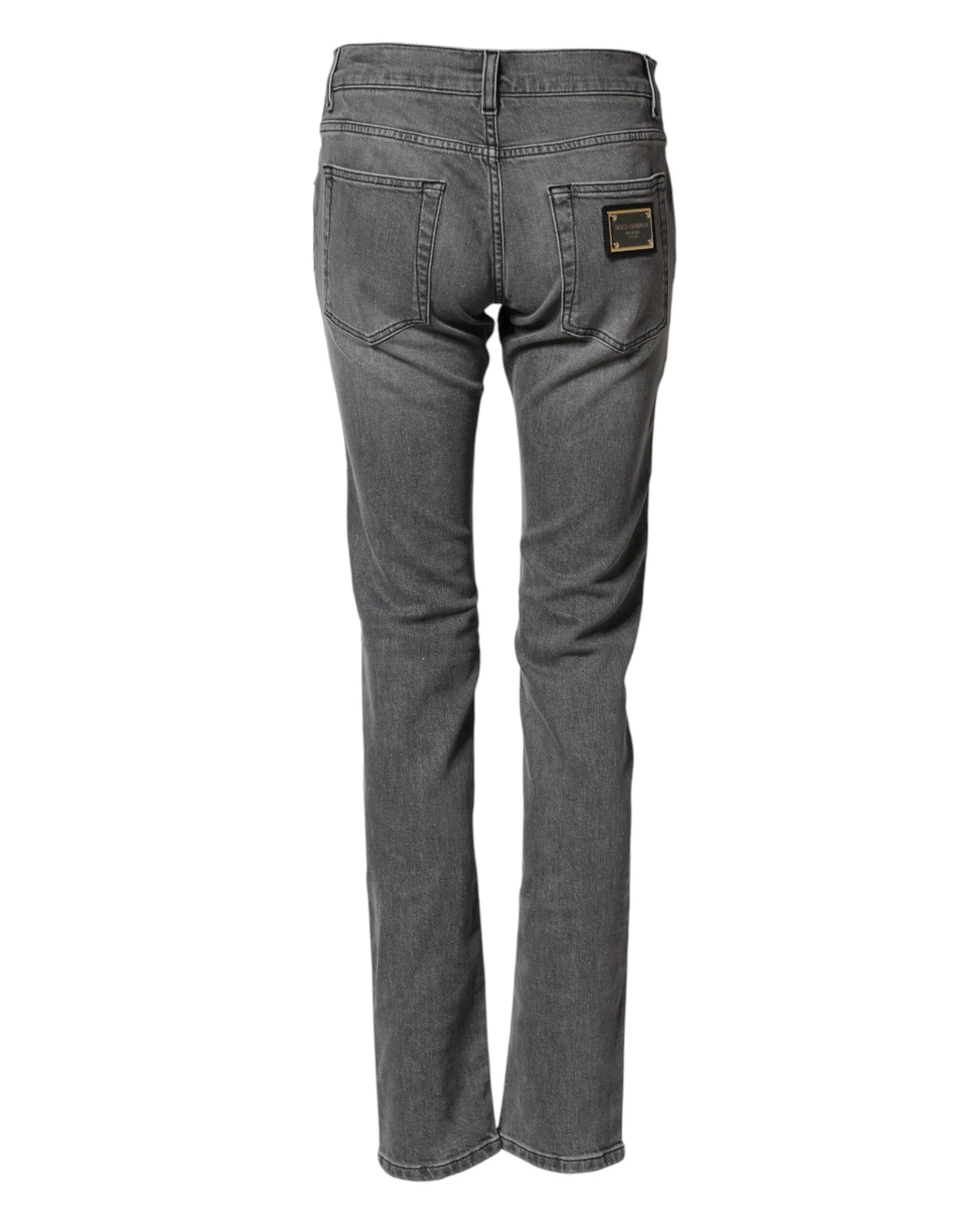Dolce & Gabbana Gray Cotton Mid Waist Skinny Denim Jeans by Dolce & Gabbana