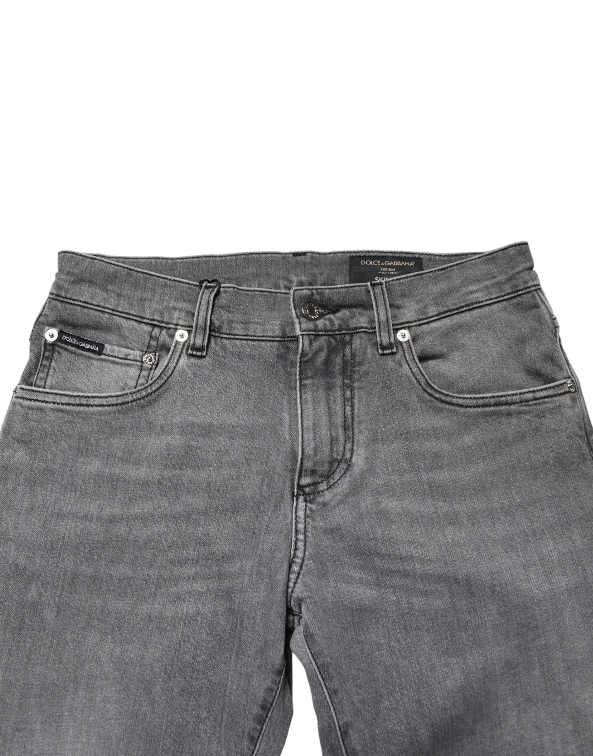 Dolce & Gabbana Gray Cotton Mid Waist Skinny Denim Jeans by Dolce & Gabbana