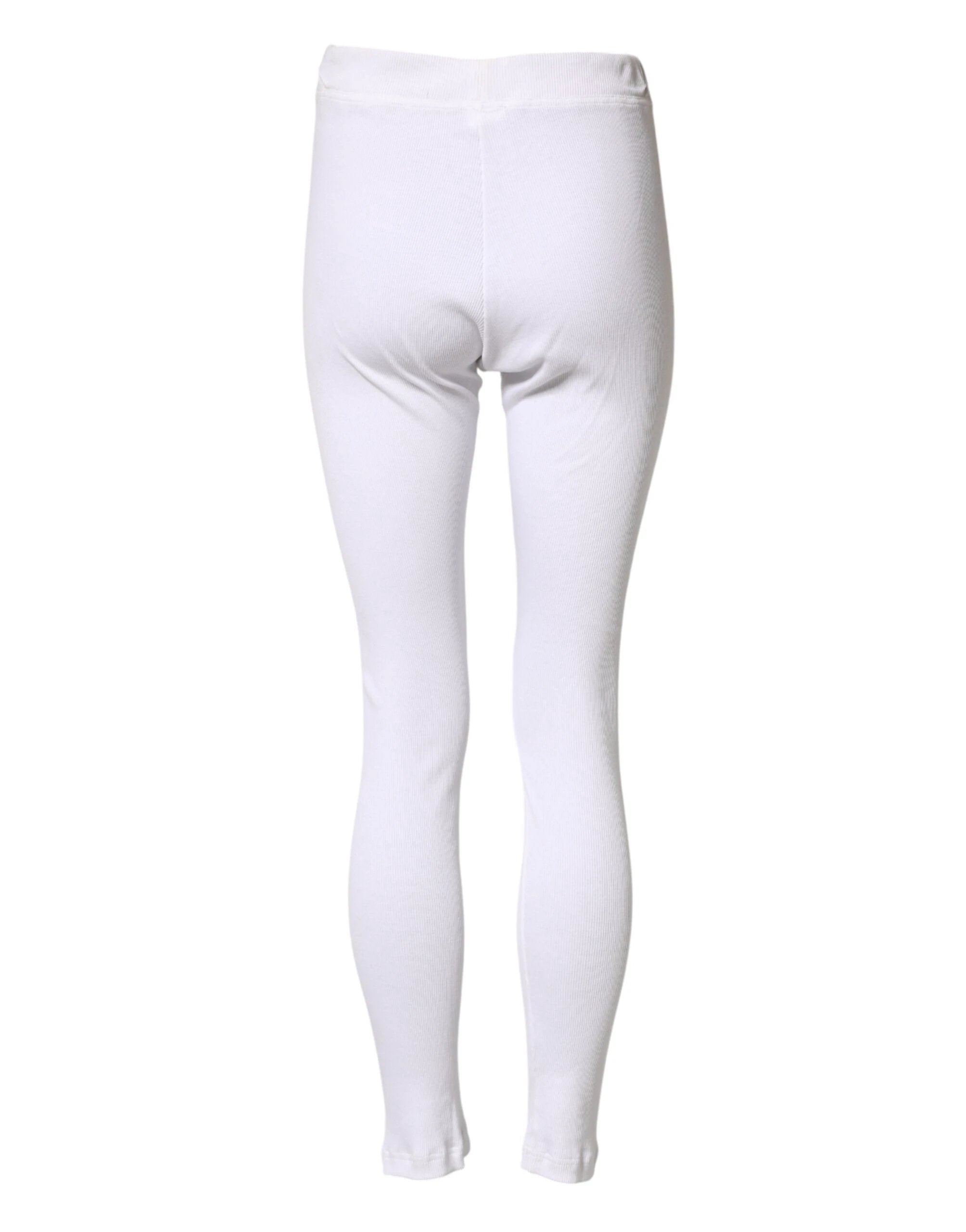 Dolce & Gabbana White Cotton Mid Waist Tights Leggings Pants by Dolce & Gabbana