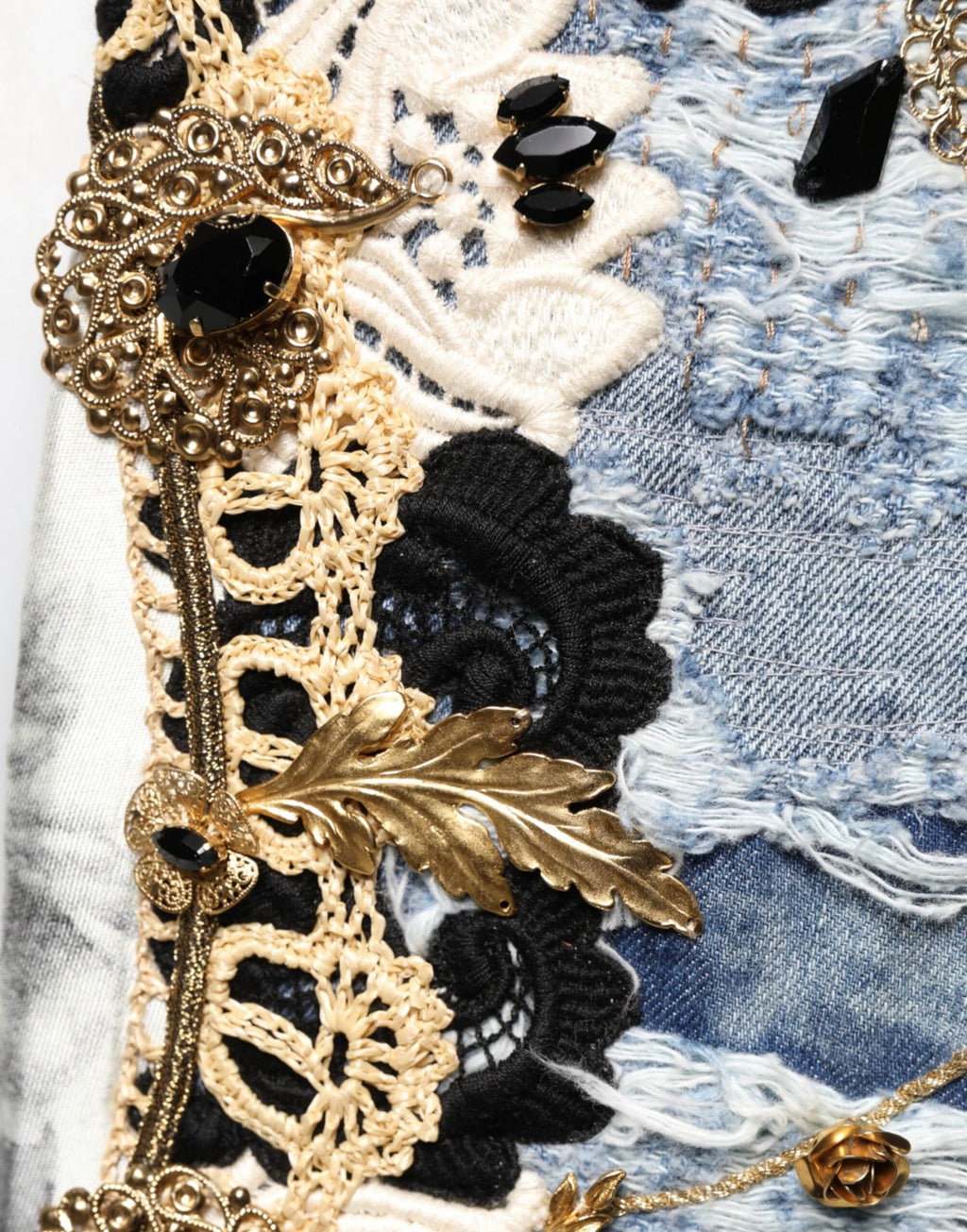 Dolce & Gabbana Blue Ripped Embellished Cotton Denim Jeans by Dolce & Gabbana