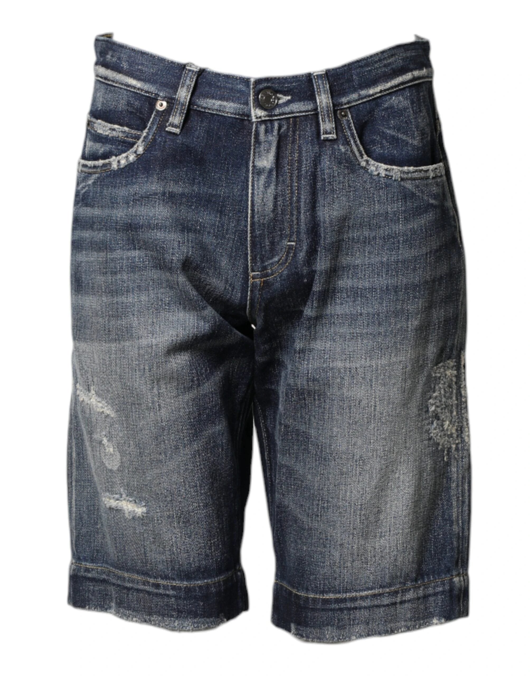 Dolce & Gabbana Blue Cotton Distressed Denim Bermuda Shorts by Dolce & Gabbana