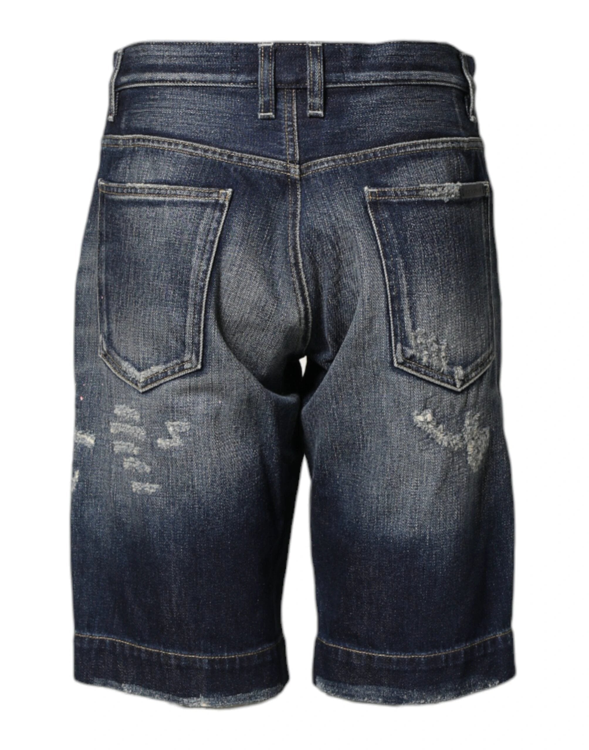 Dolce & Gabbana Blue Cotton Distressed Denim Bermuda Shorts by Dolce & Gabbana