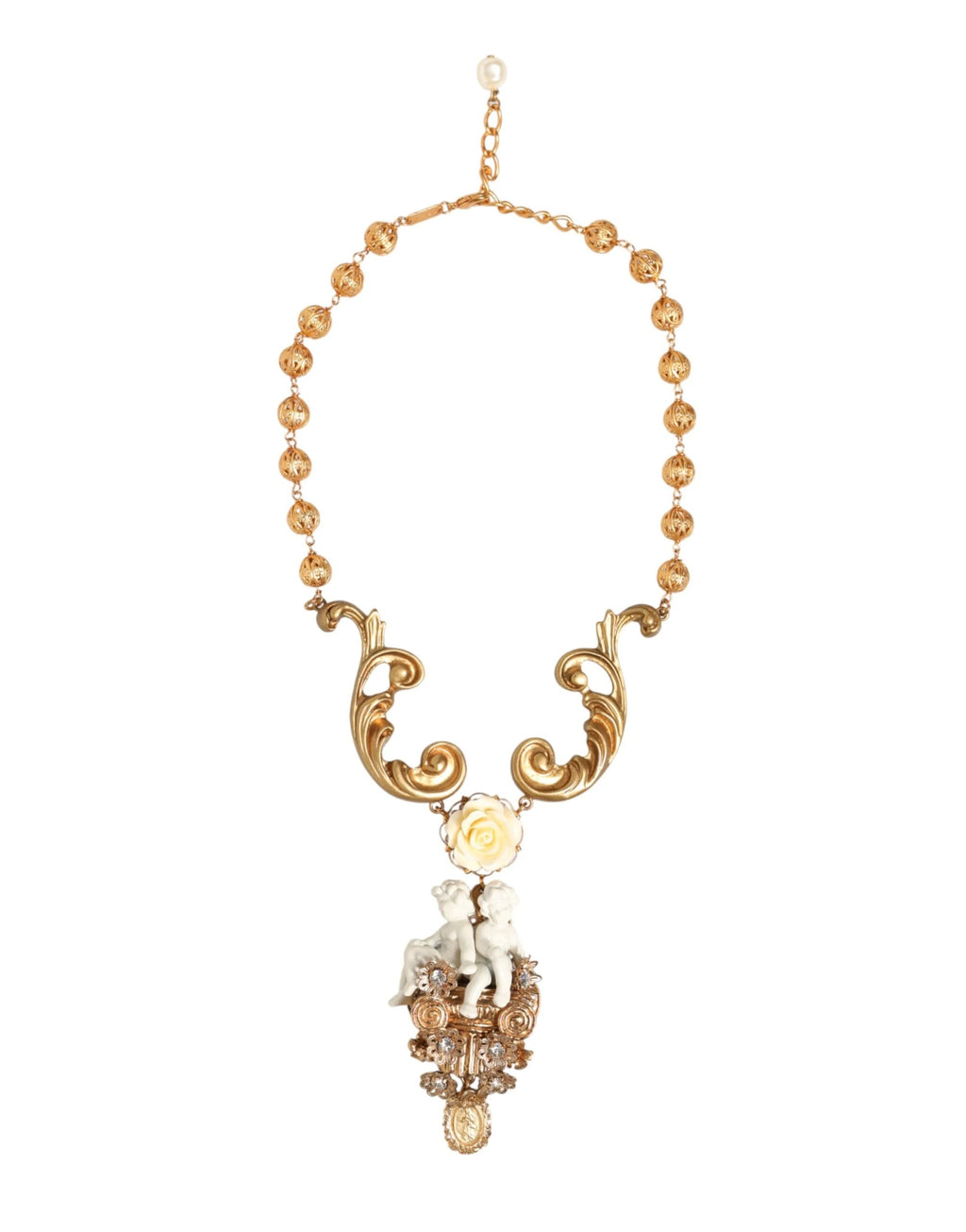 Dolce & Gabbana Gold Ceramic Crystal Cherub Baroque Pendant Necklace by Dolce & Gabbana