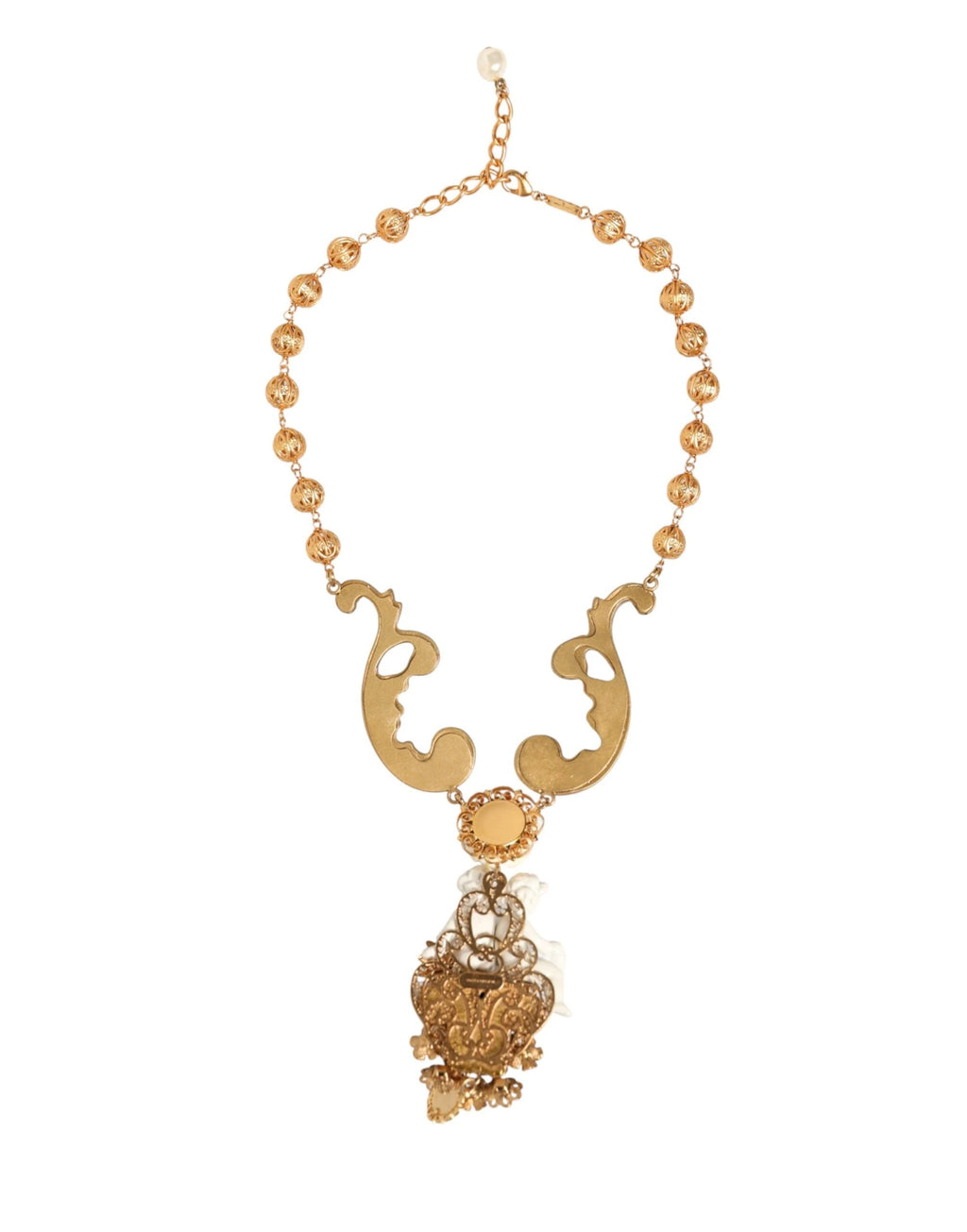 Dolce & Gabbana Gold Ceramic Crystal Cherub Baroque Pendant Necklace by Dolce & Gabbana