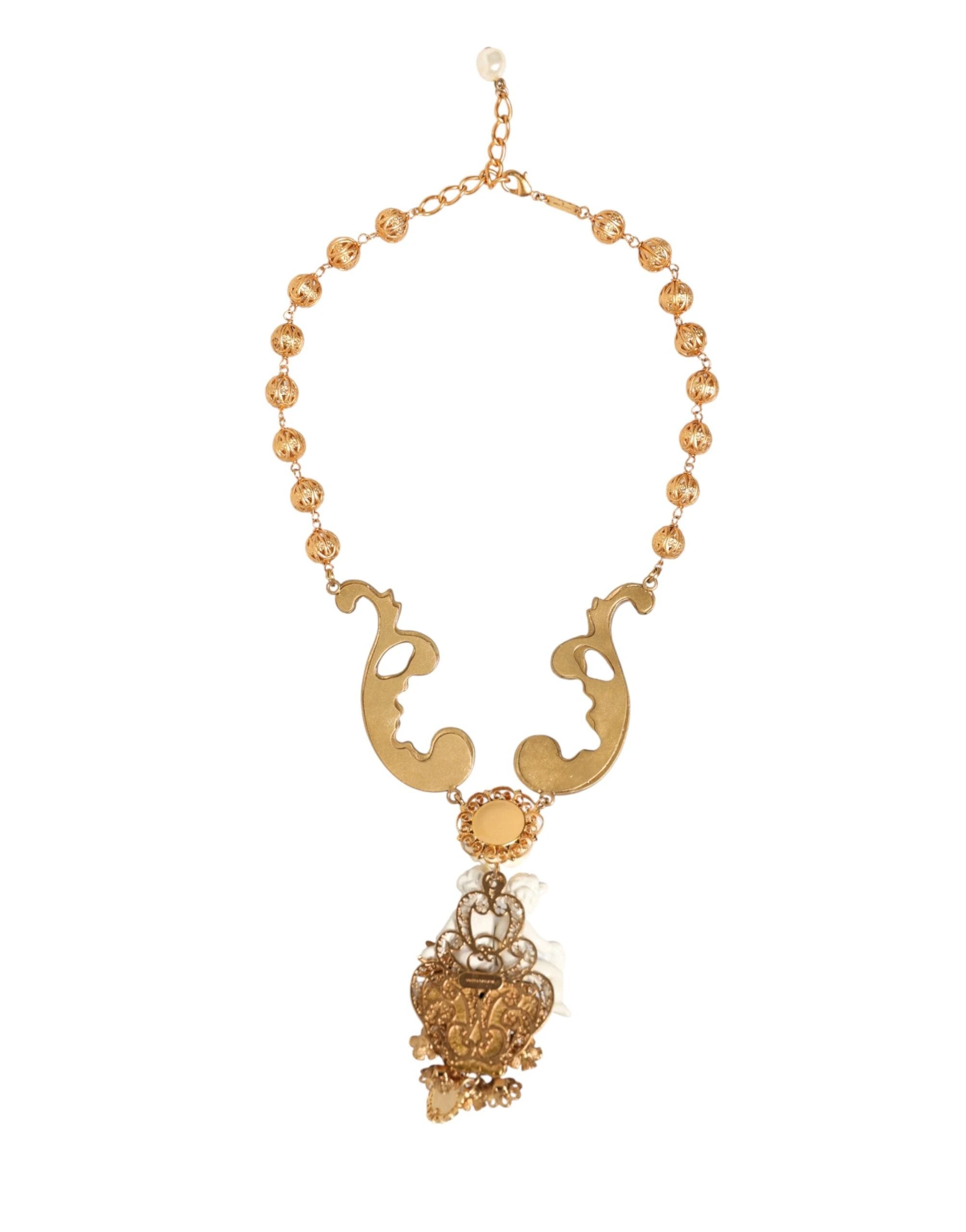 Dolce & Gabbana Gold Ceramic Crystal Cherub Baroque Pendant Necklace by Dolce & Gabbana