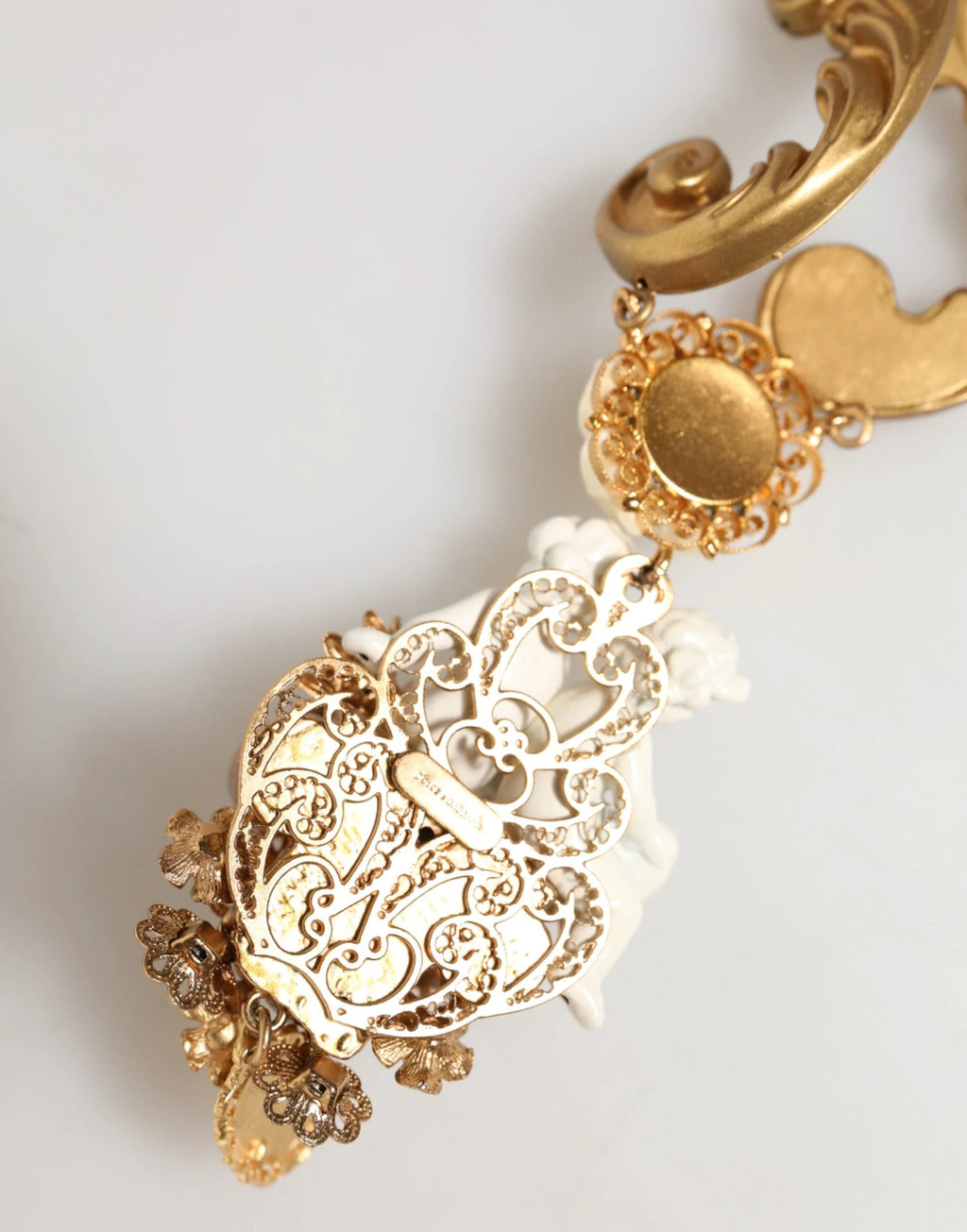 Dolce & Gabbana Gold Ceramic Crystal Cherub Baroque Pendant Necklace by Dolce & Gabbana