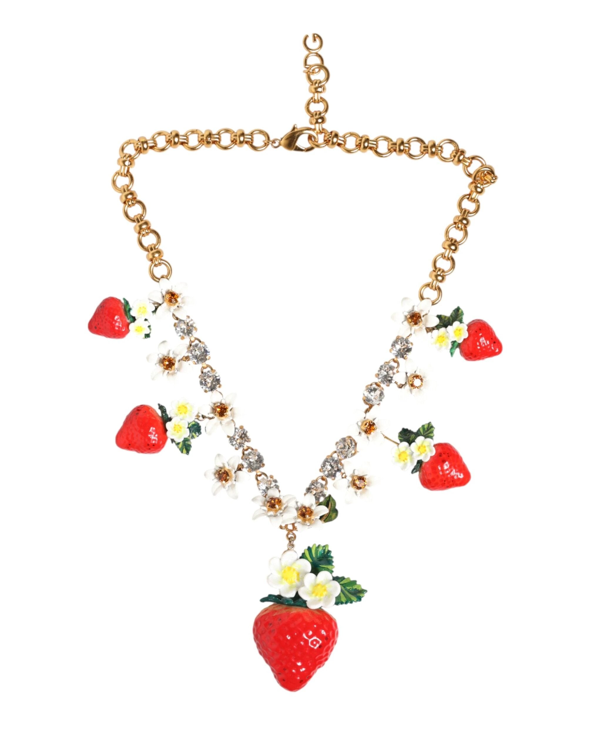 Dolce & Gabbana Gold Brass FRUIT Pendants Flowers Crystal Logo Necklace by Dolce & Gabbana