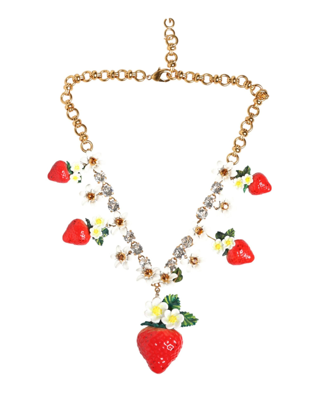 Dolce & Gabbana Gold Brass FRUIT Pendants Flowers Crystal Logo Necklace by Dolce & Gabbana