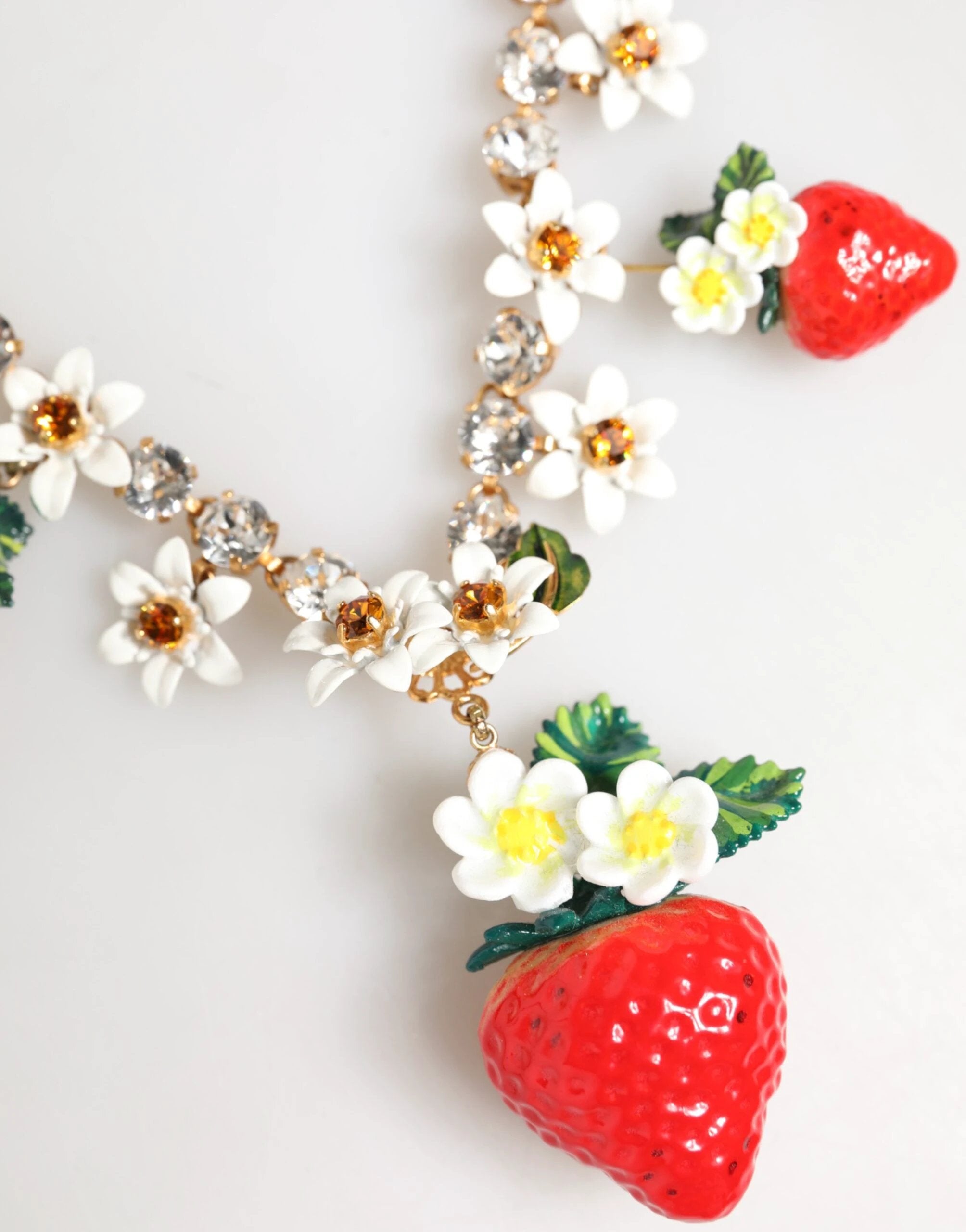 Dolce & Gabbana Gold Brass FRUIT Pendants Flowers Crystal Logo Necklace by Dolce & Gabbana