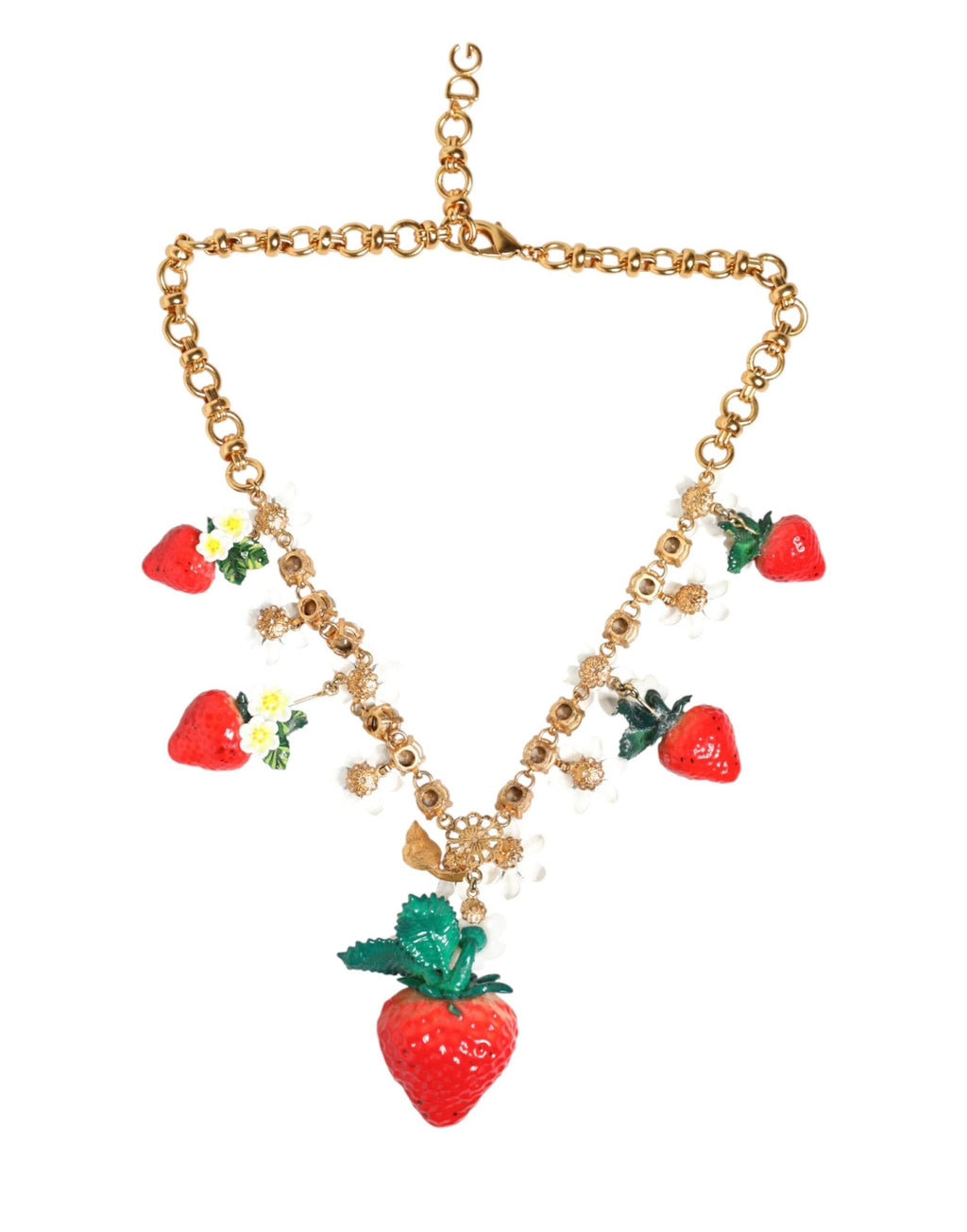 Dolce & Gabbana Gold Brass FRUIT Pendants Flowers Crystal Logo Necklace by Dolce & Gabbana