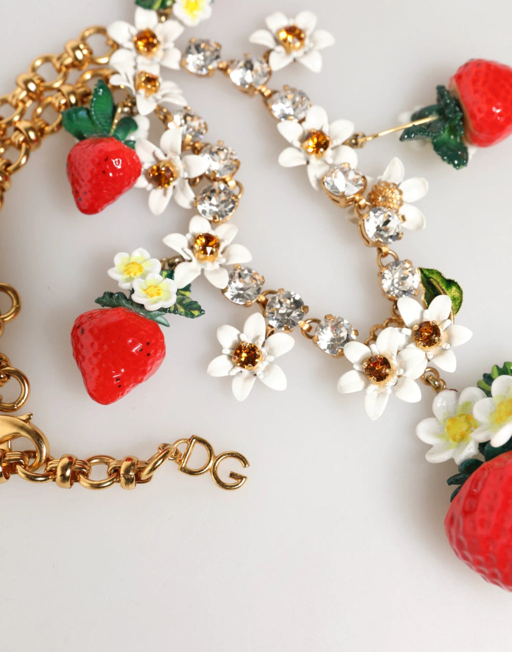 Dolce & Gabbana Gold Brass FRUIT Pendants Flowers Crystal Logo Necklace by Dolce & Gabbana