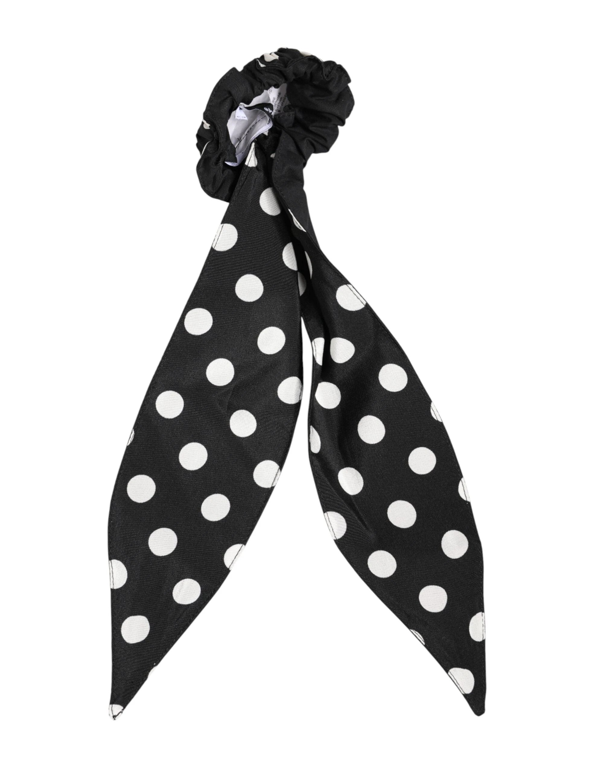 Dolce & Gabbana Black Cotton Polka Dot Scarf Tie Accessory Hair Scrunchie by Dolce & Gabbana
