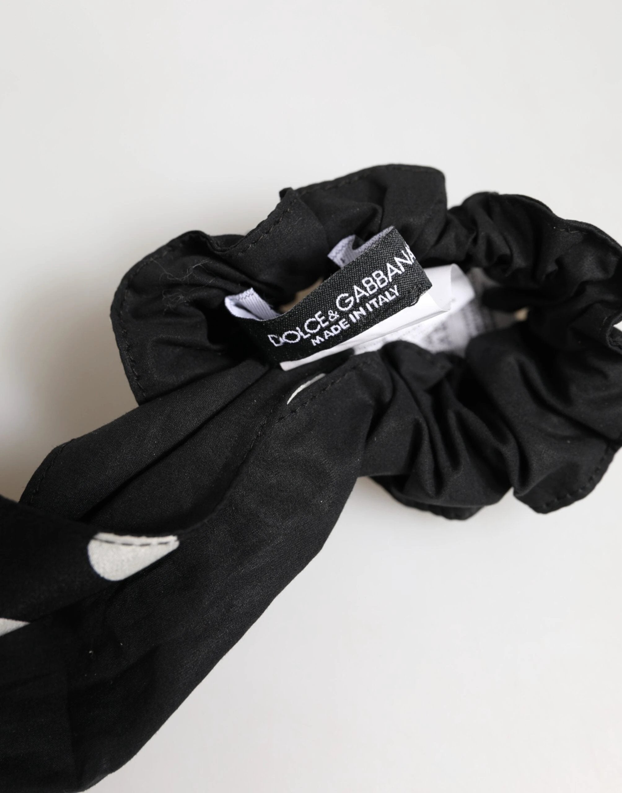 Dolce & Gabbana Black Cotton Polka Dot Scarf Tie Accessory Hair Scrunchie by Dolce & Gabbana