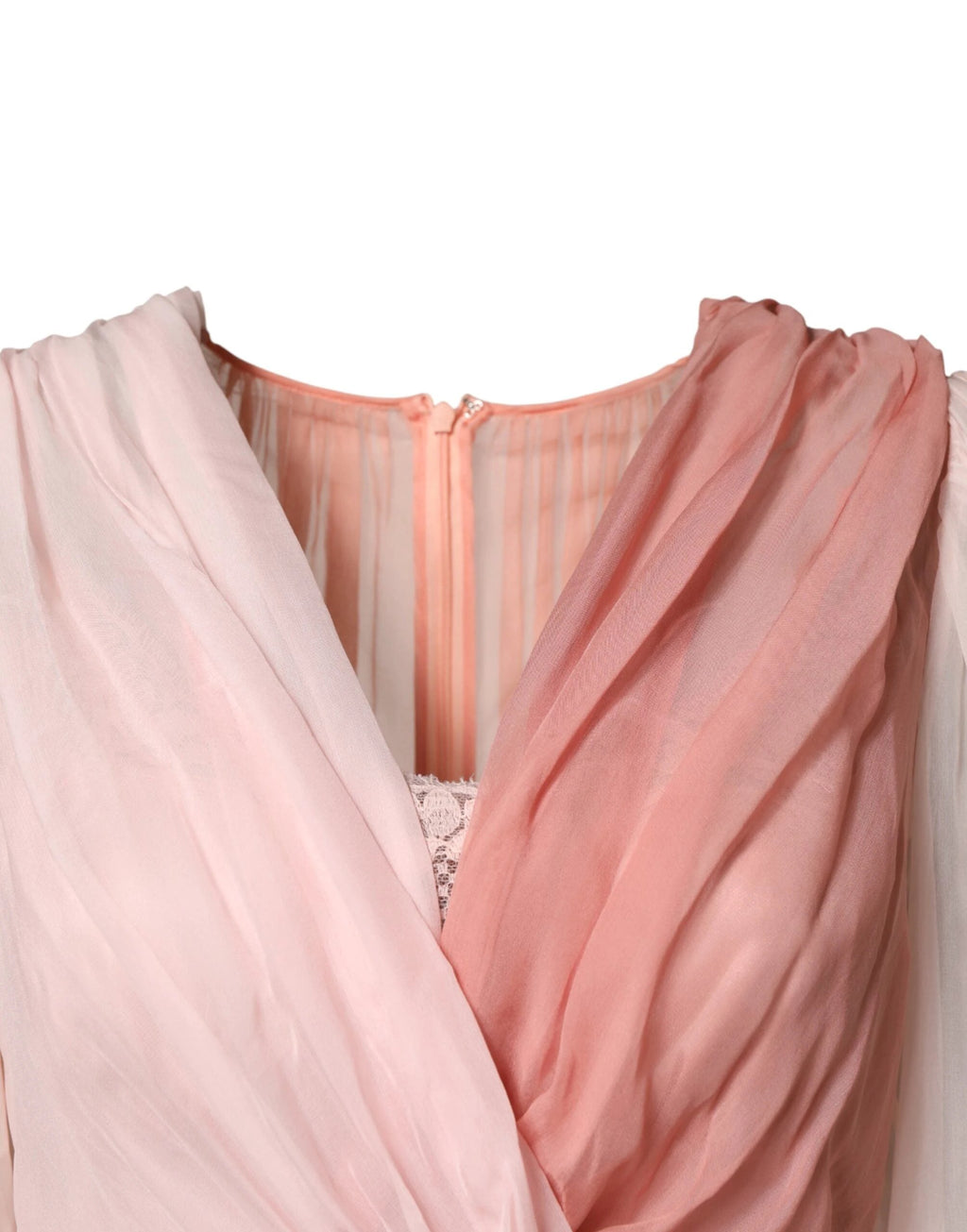 Dolce & Gabbana Pink Silk Tulle Long Sleeve V-neck Dress by Dolce & Gabbana