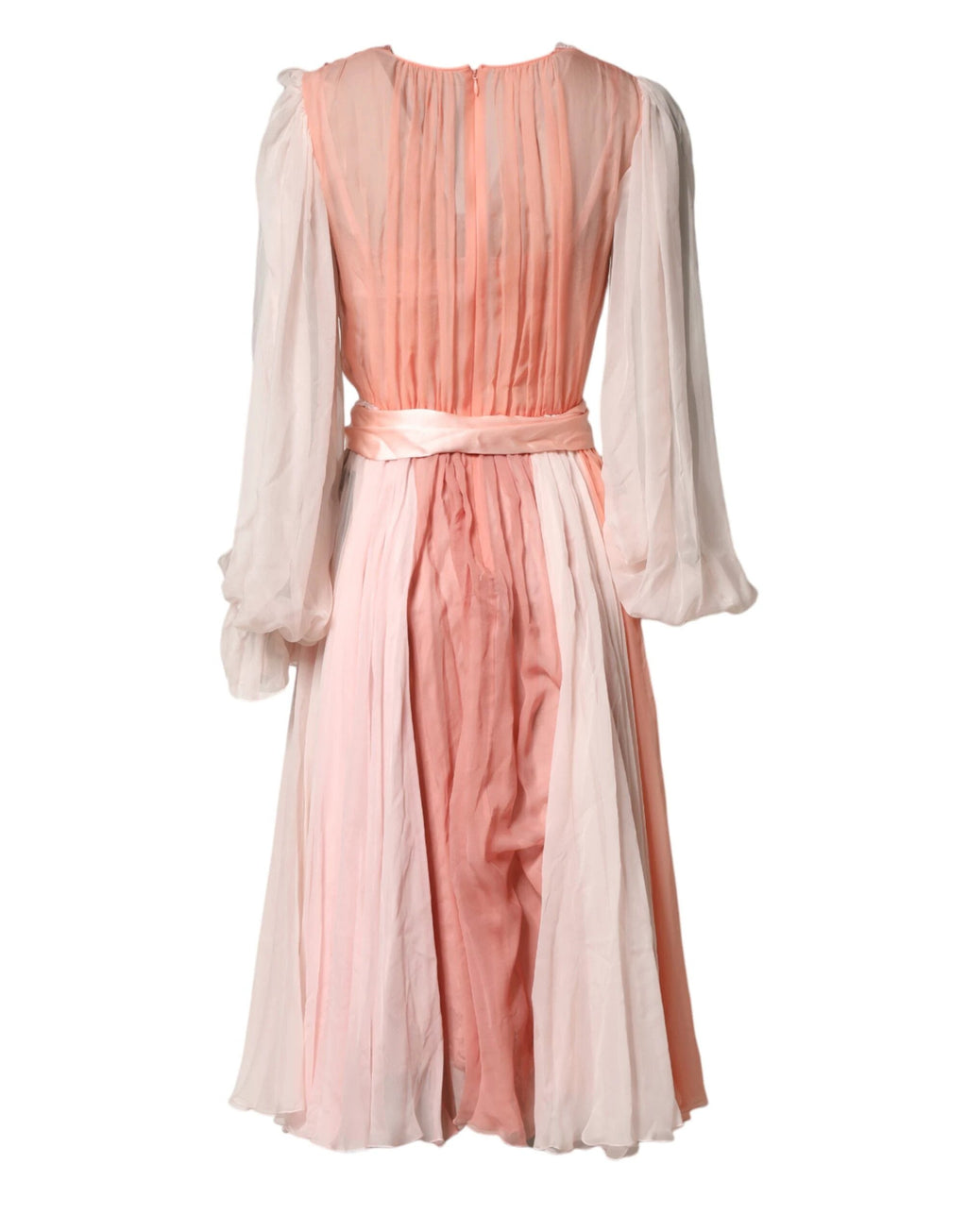 Dolce & Gabbana Pink Silk Tulle Long Sleeve V-neck Dress by Dolce & Gabbana