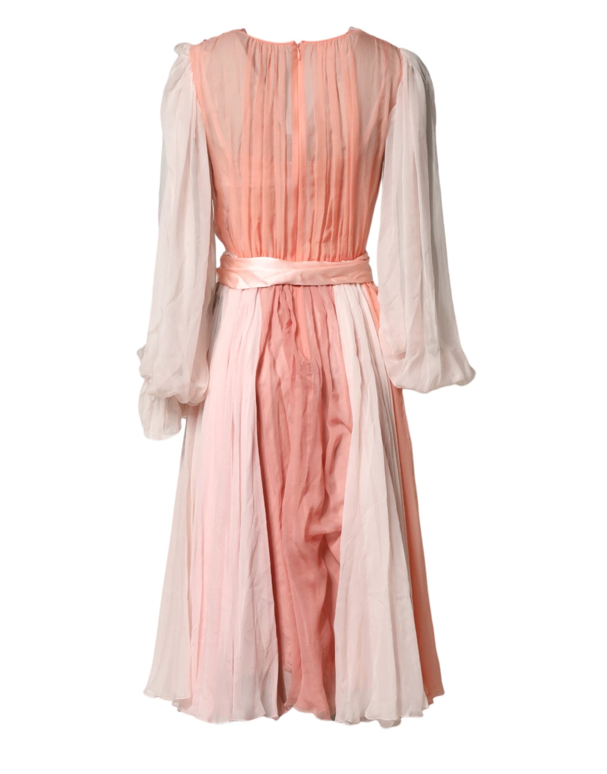 Dolce & Gabbana Pink Silk Tulle Long Sleeve V-neck Dress by Dolce & Gabbana