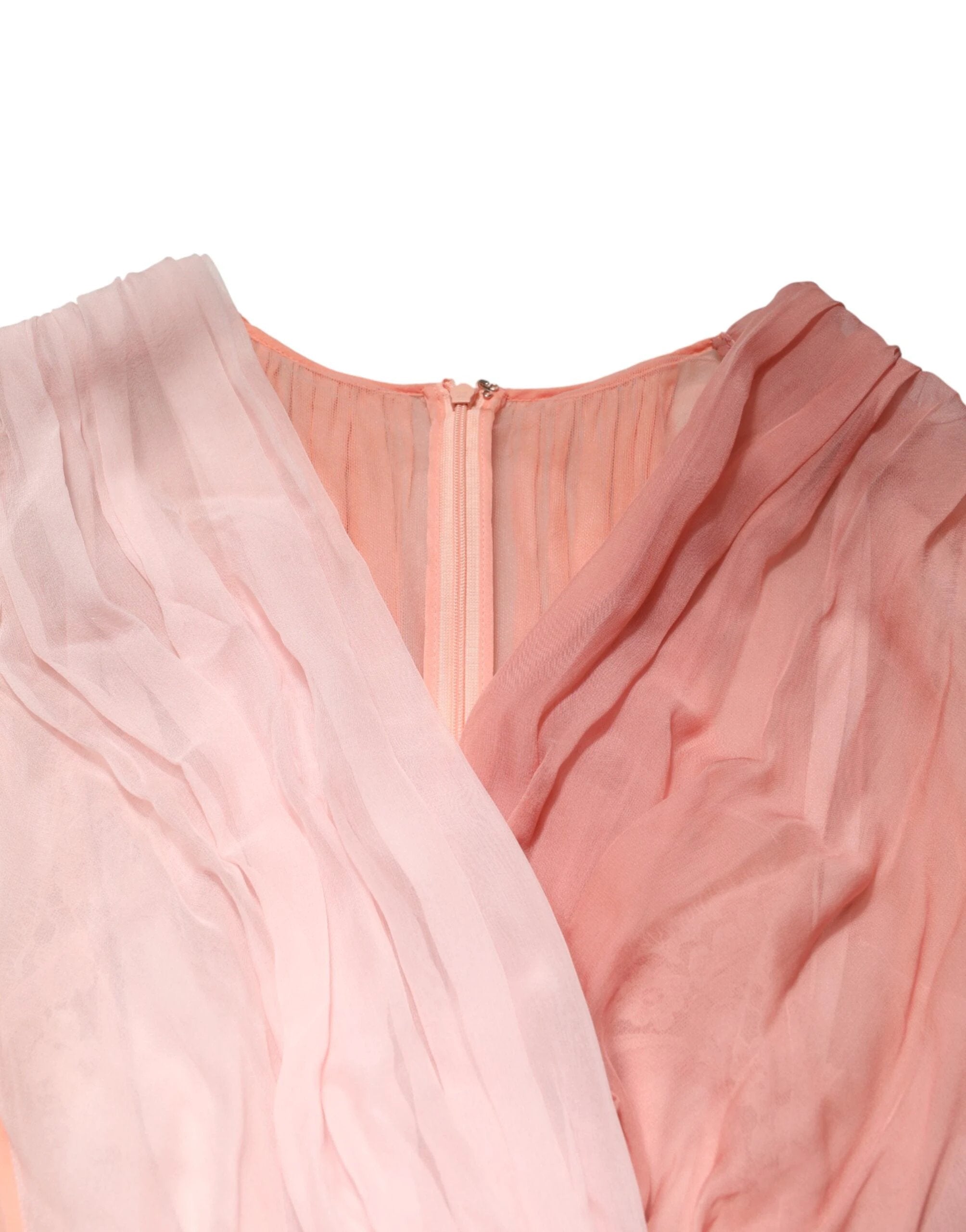 Dolce & Gabbana Pink Silk Tulle Long Sleeve V-neck Dress by Dolce & Gabbana