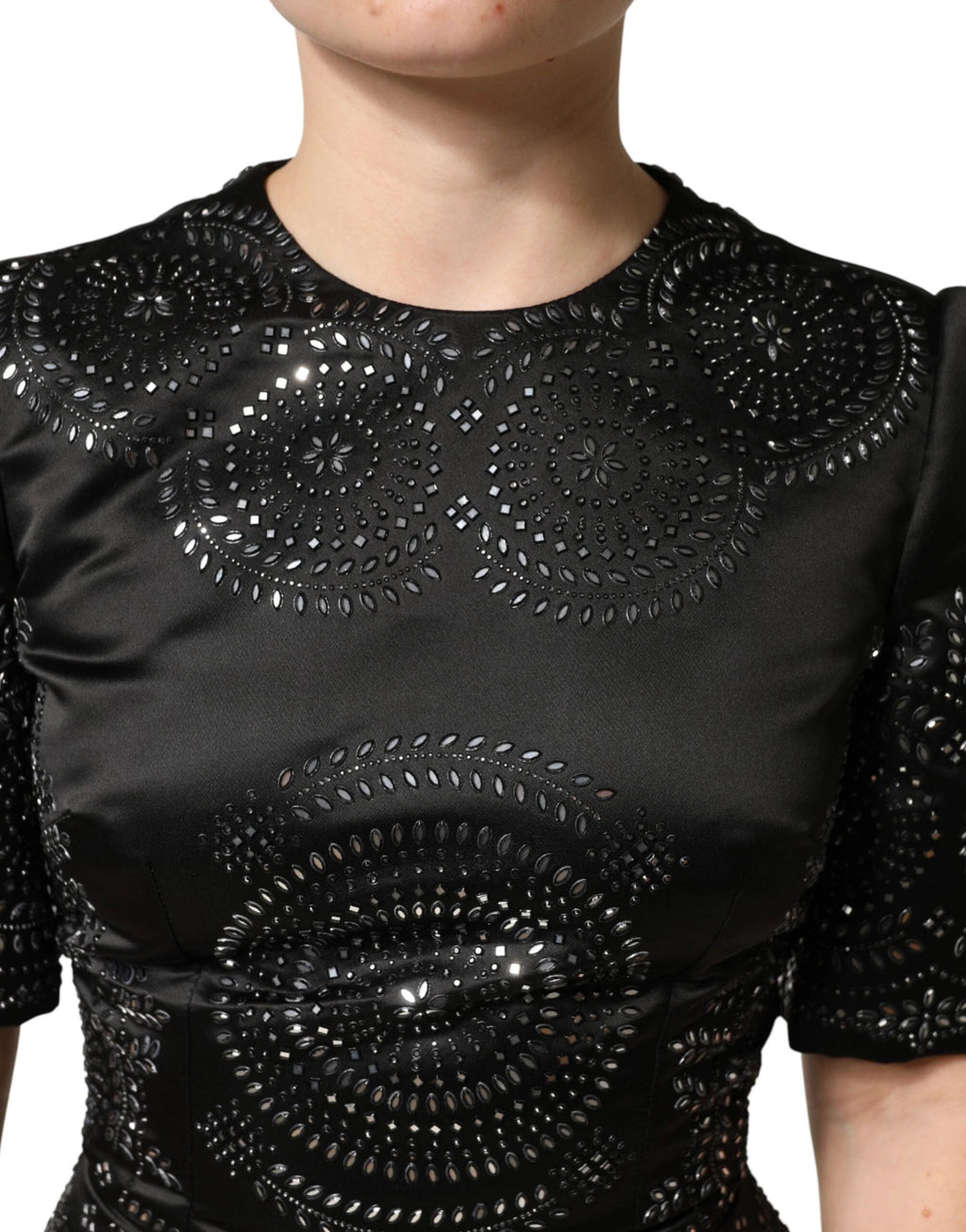 Dolce & Gabbana Black Embellished Short Sleeve Sheath Dress by Dolce & Gabbana