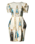 Dolce & Gabbana Beige Madonne Print Silk Short Sleeve Dress by Dolce & Gabbana