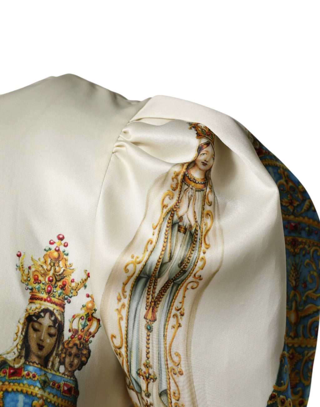 Dolce & Gabbana Beige Madonne Print Silk Short Sleeve Dress by Dolce & Gabbana