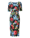Dolce & Gabbana Black Floral Print Viscose Sheath Midi Dress by Dolce & Gabbana