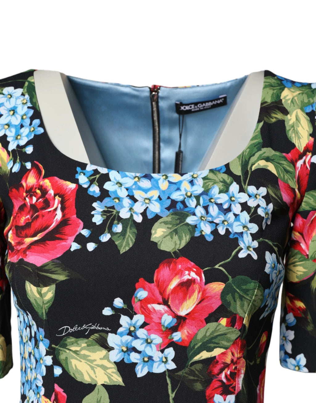 Dolce & Gabbana Black Floral Print Viscose Sheath Midi Dress by Dolce & Gabbana