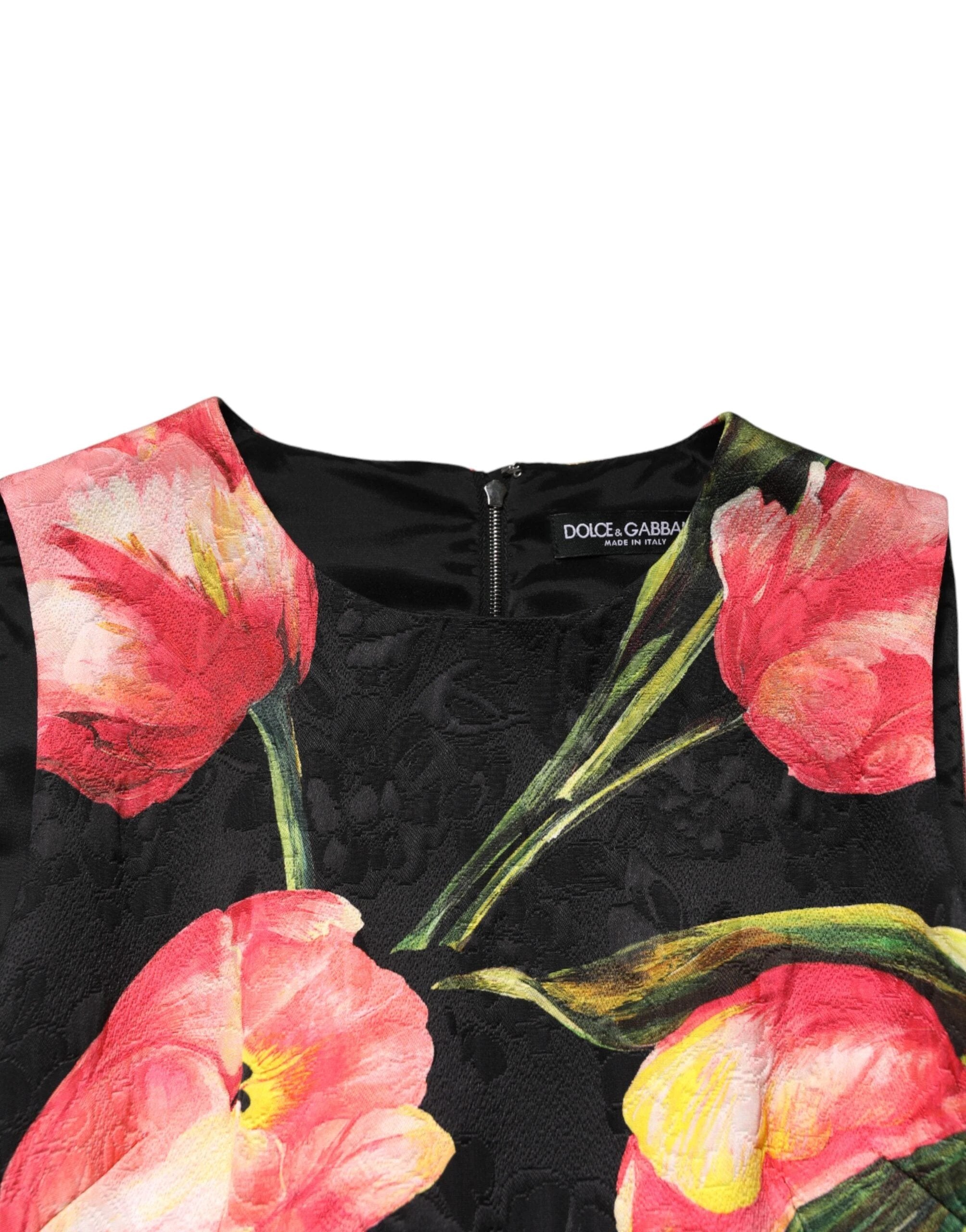 Dolce & Gabbana Black Floral Print Viscose A-line Mini Dress by Dolce & Gabbana