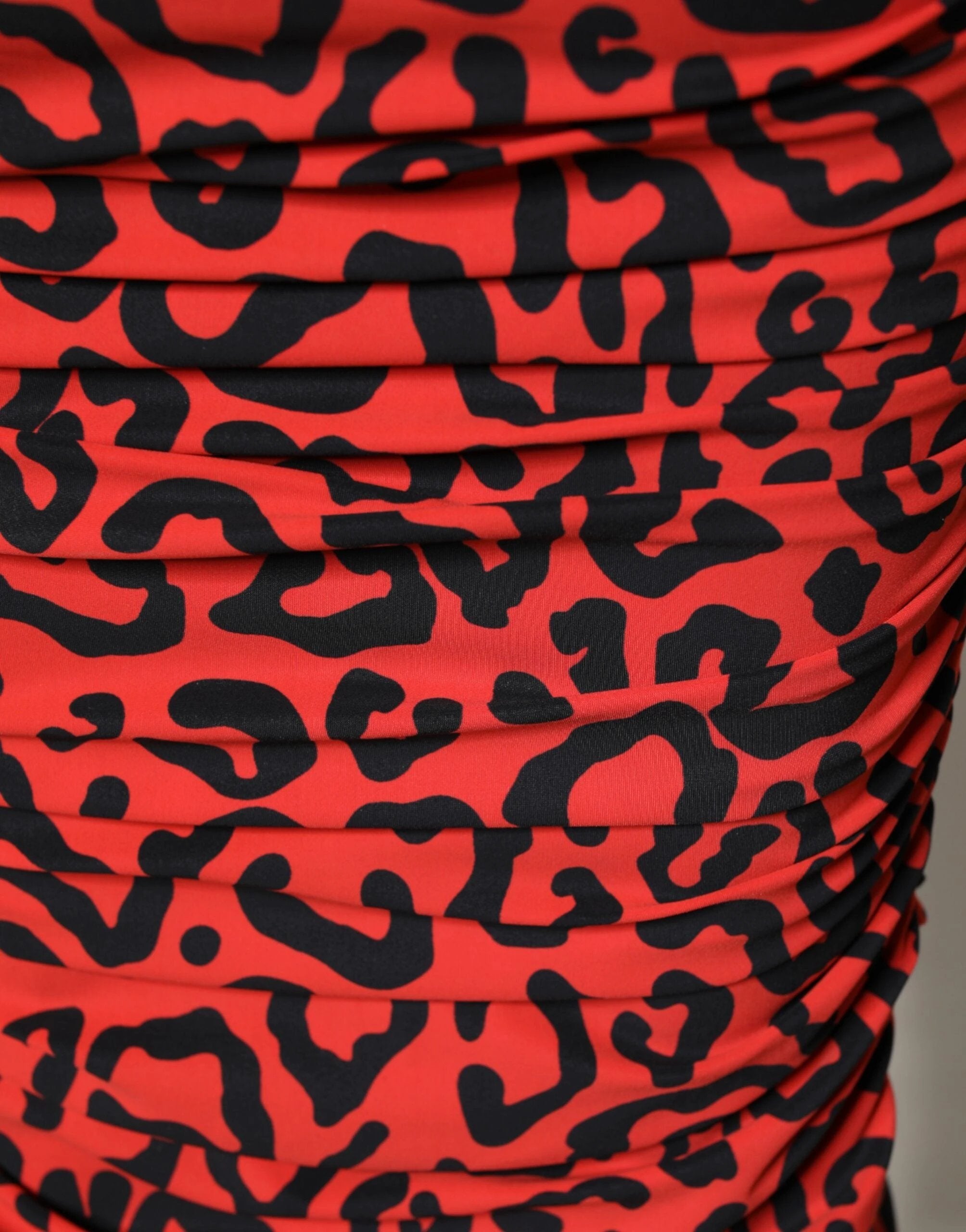 Dolce & Gabbana Red Leopard Print Nylon Sheath Midi Dress by Dolce & Gabbana