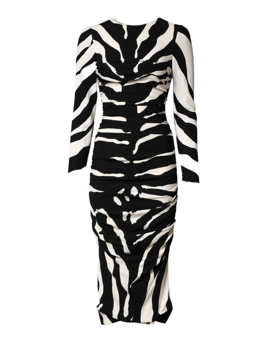 Dolce & Gabbana Black White Zebra Viscose Sheath Midi Dress by Dolce & Gabbana