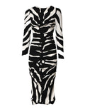 Dolce & Gabbana Black White Zebra Viscose Sheath Midi Dress by Dolce & Gabbana