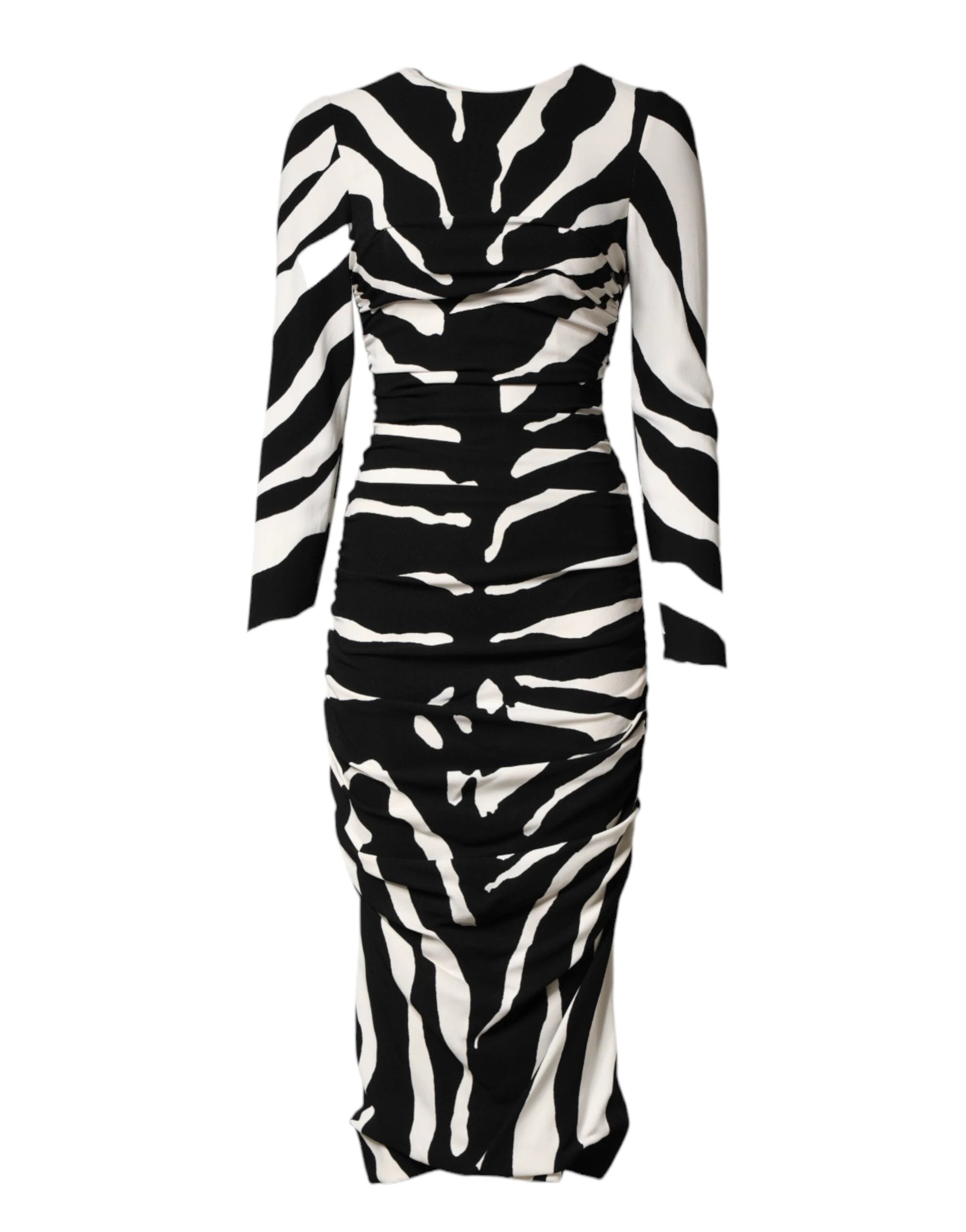 Dolce & Gabbana Black White Zebra Viscose Sheath Midi Dress by Dolce & Gabbana