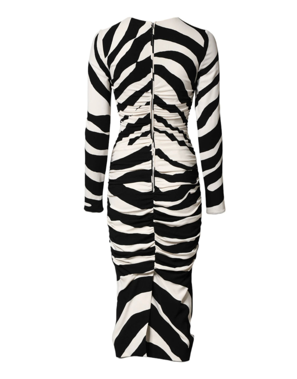 Dolce & Gabbana Black White Zebra Viscose Sheath Midi Dress by Dolce & Gabbana
