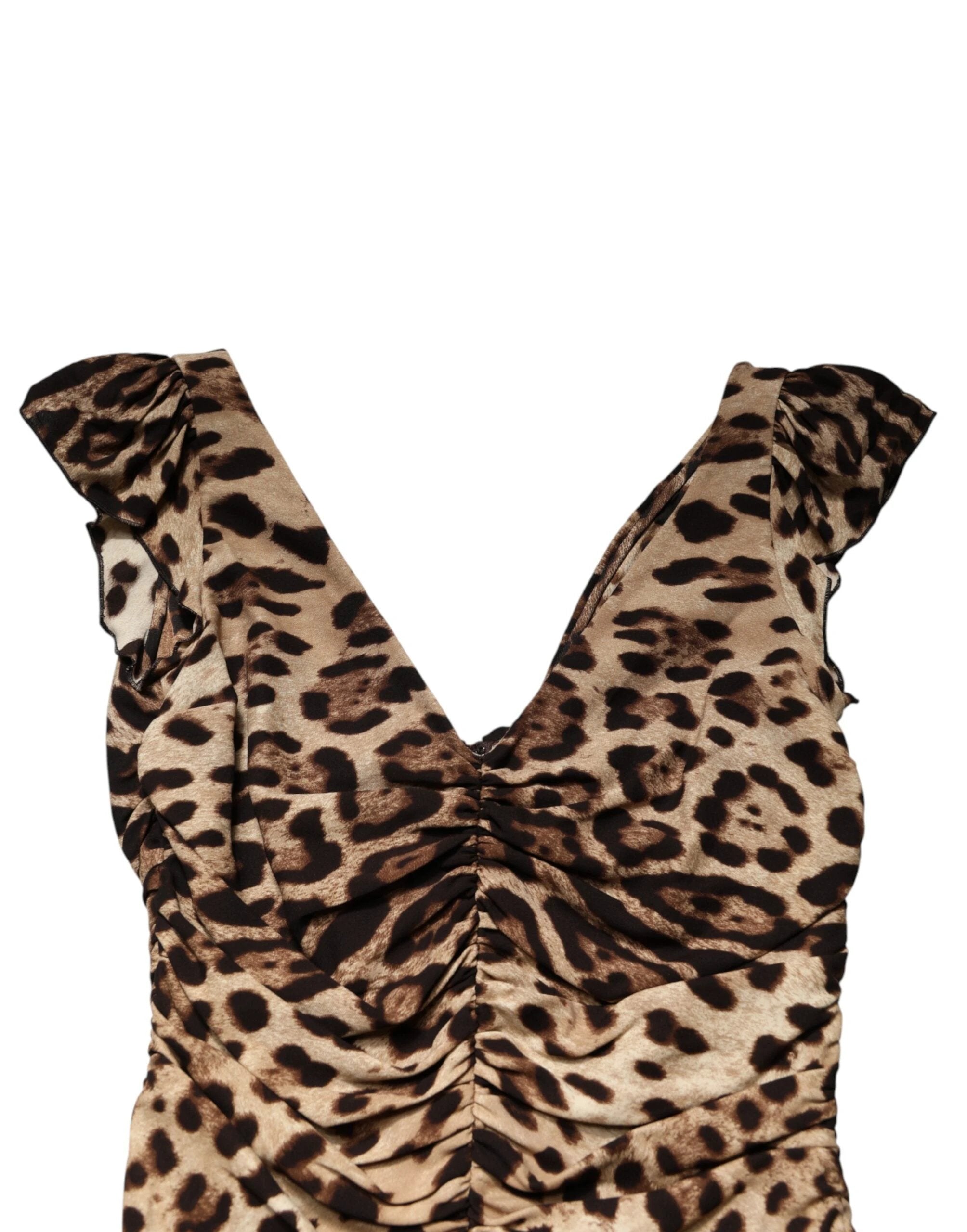 Dolce & Gabbana Brown Leopard Sleeveless Sheath Midi Dress by Dolce & Gabbana