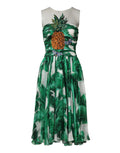 Dolce & Gabbana Green Pineapple Embellished BananaLeaf Dress by Dolce & Gabbana