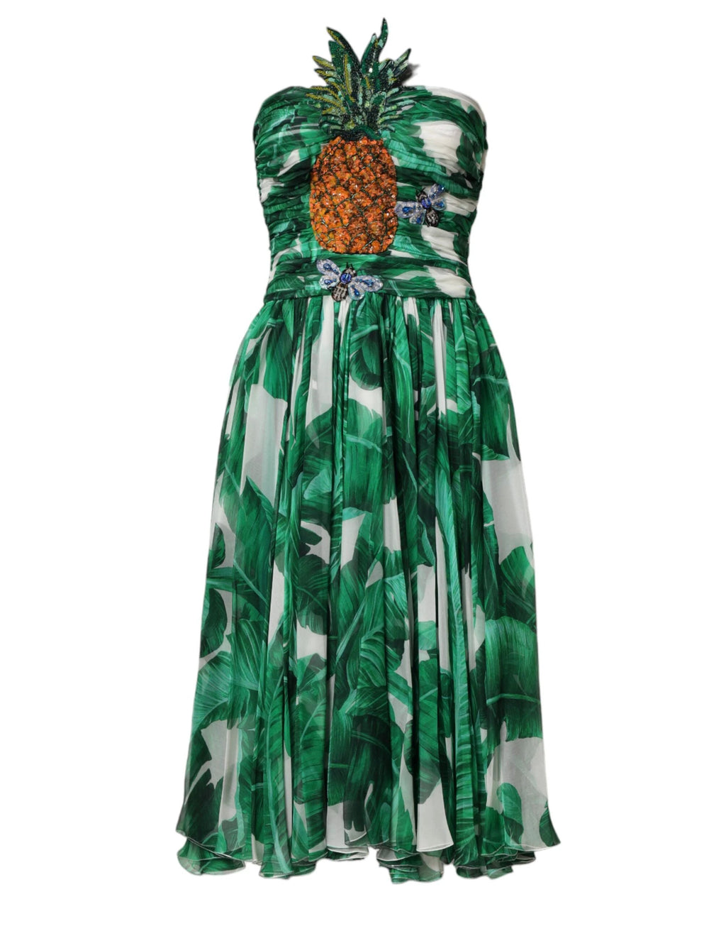 Dolce & Gabbana Green Pineapple Embellished BananaLeaf Dress by Dolce & Gabbana