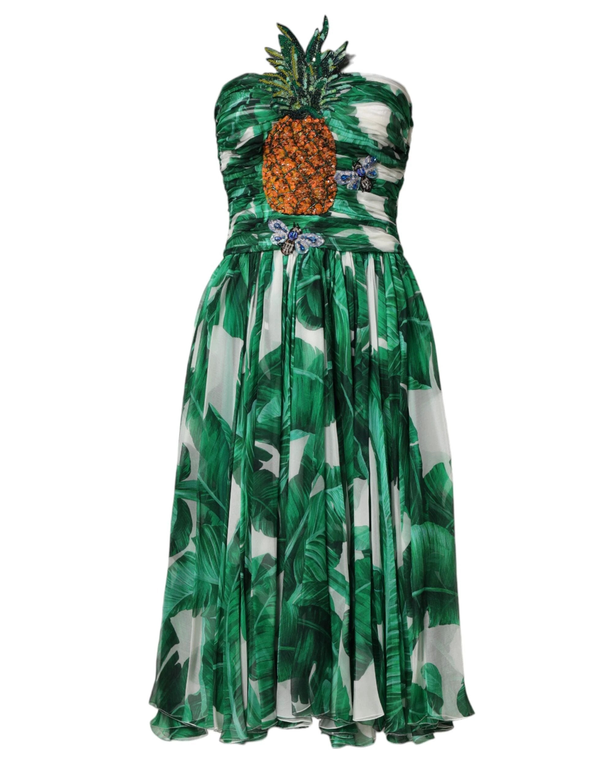 Dolce & Gabbana Green Pineapple Embellished BananaLeaf Dress by Dolce & Gabbana