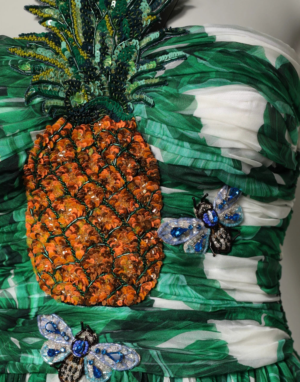 Dolce & Gabbana Green Pineapple Embellished BananaLeaf Dress by Dolce & Gabbana