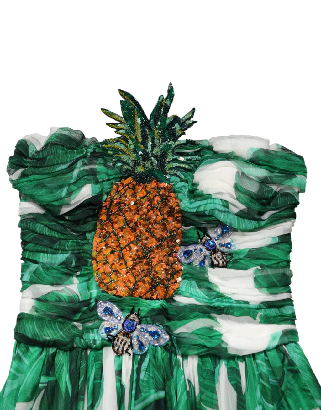 Dolce & Gabbana Green Pineapple Embellished BananaLeaf Dress by Dolce & Gabbana