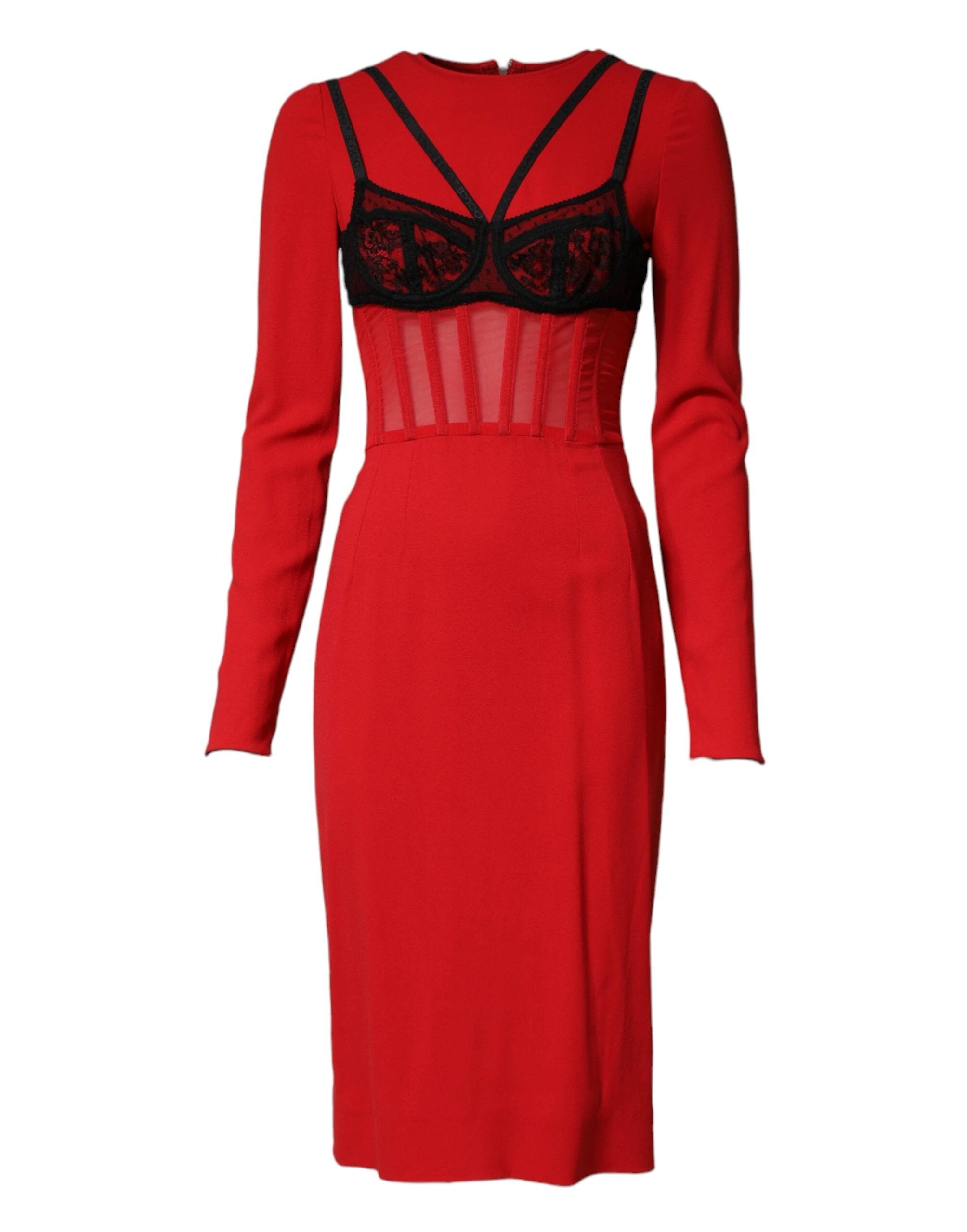 Dolce & Gabbana Black Red Contrasting Bra Cady Midi Dress by Dolce & Gabbana