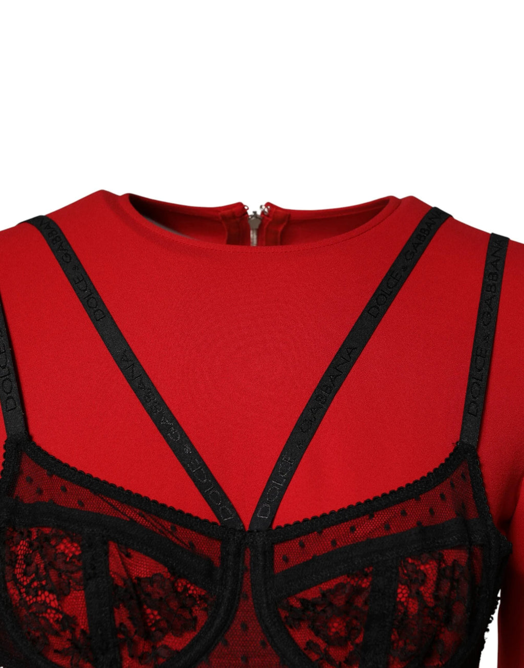 Dolce & Gabbana Black Red Contrasting Bra Cady Midi Dress by Dolce & Gabbana