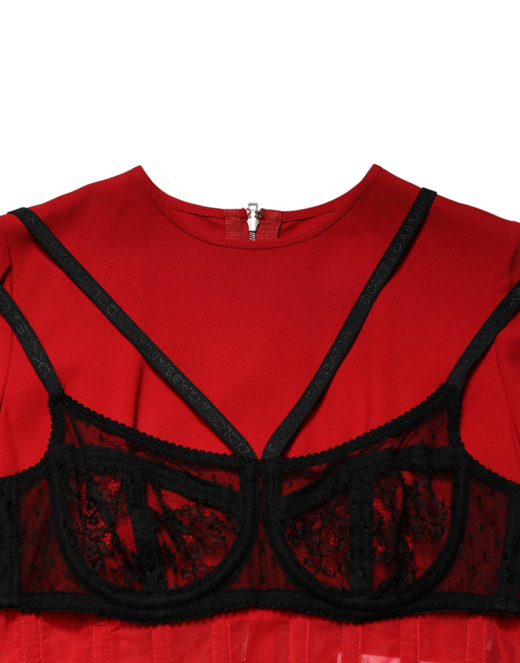 Dolce & Gabbana Black Red Contrasting Bra Cady Midi Dress by Dolce & Gabbana