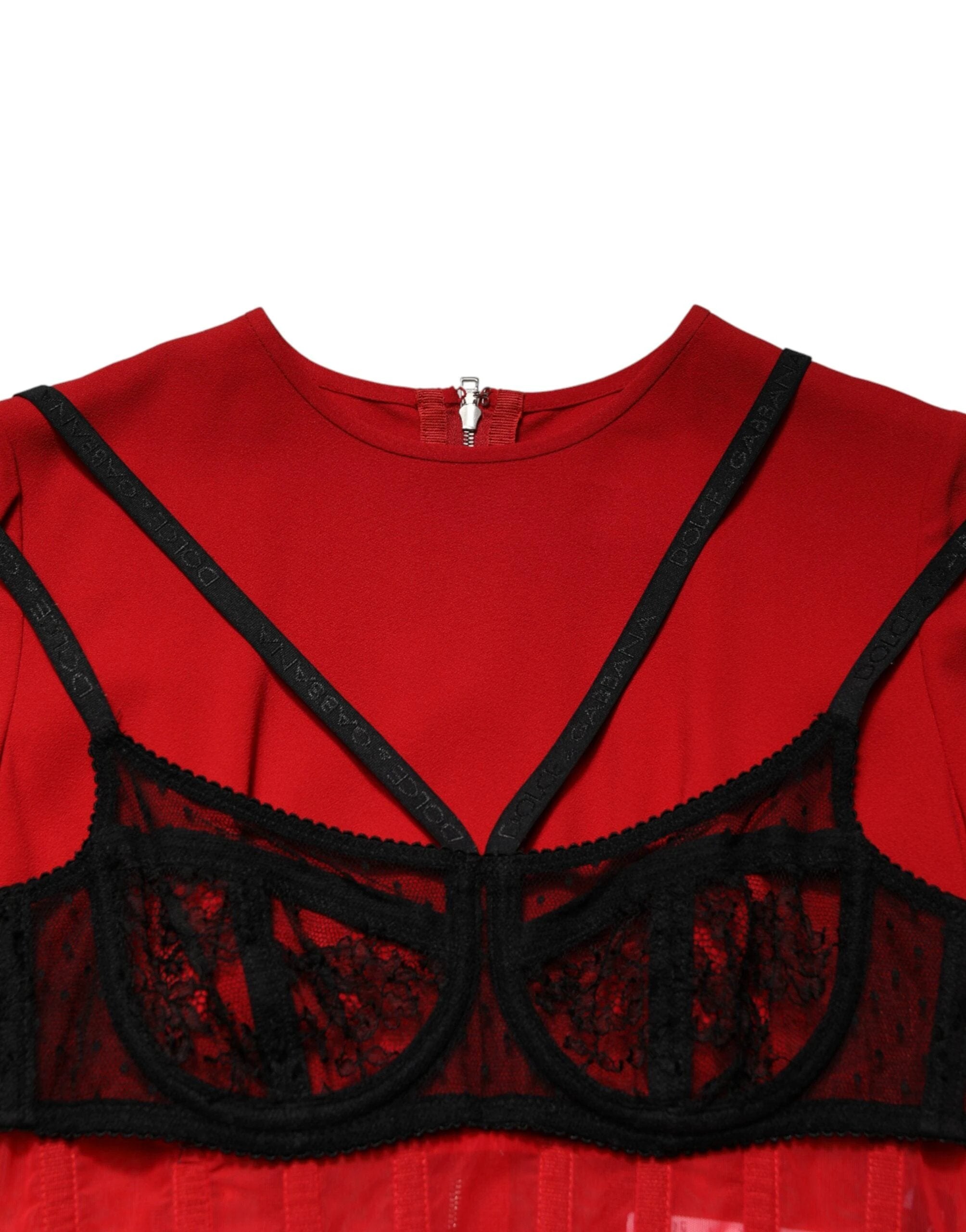 Dolce & Gabbana Black Red Contrasting Bra Cady Midi Dress by Dolce & Gabbana