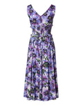 Dolce & Gabbana Purple Anemone Print Pleated Midi Dress by Dolce & Gabbana