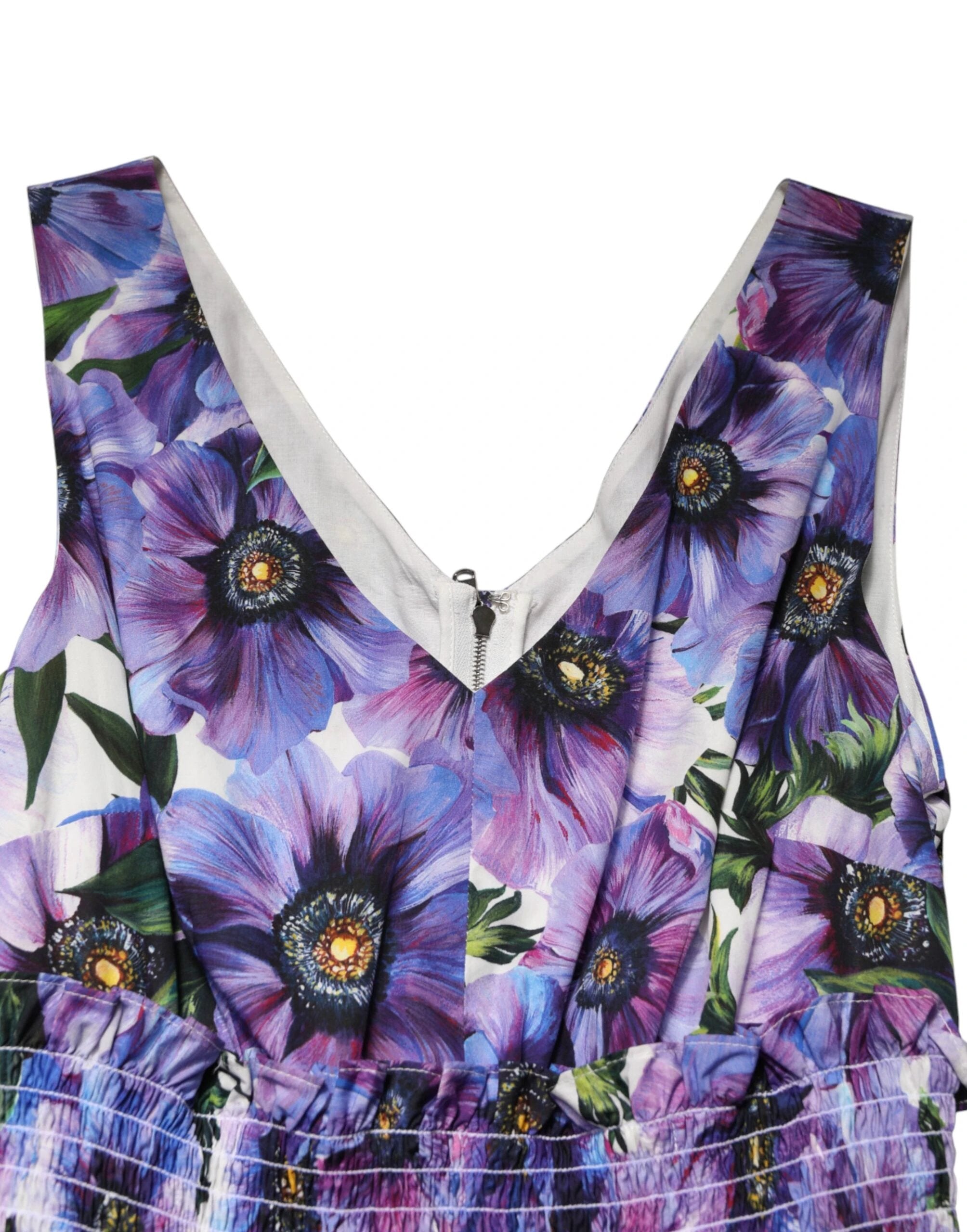 Dolce & Gabbana Purple Anemone Print Pleated Midi Dress by Dolce & Gabbana
