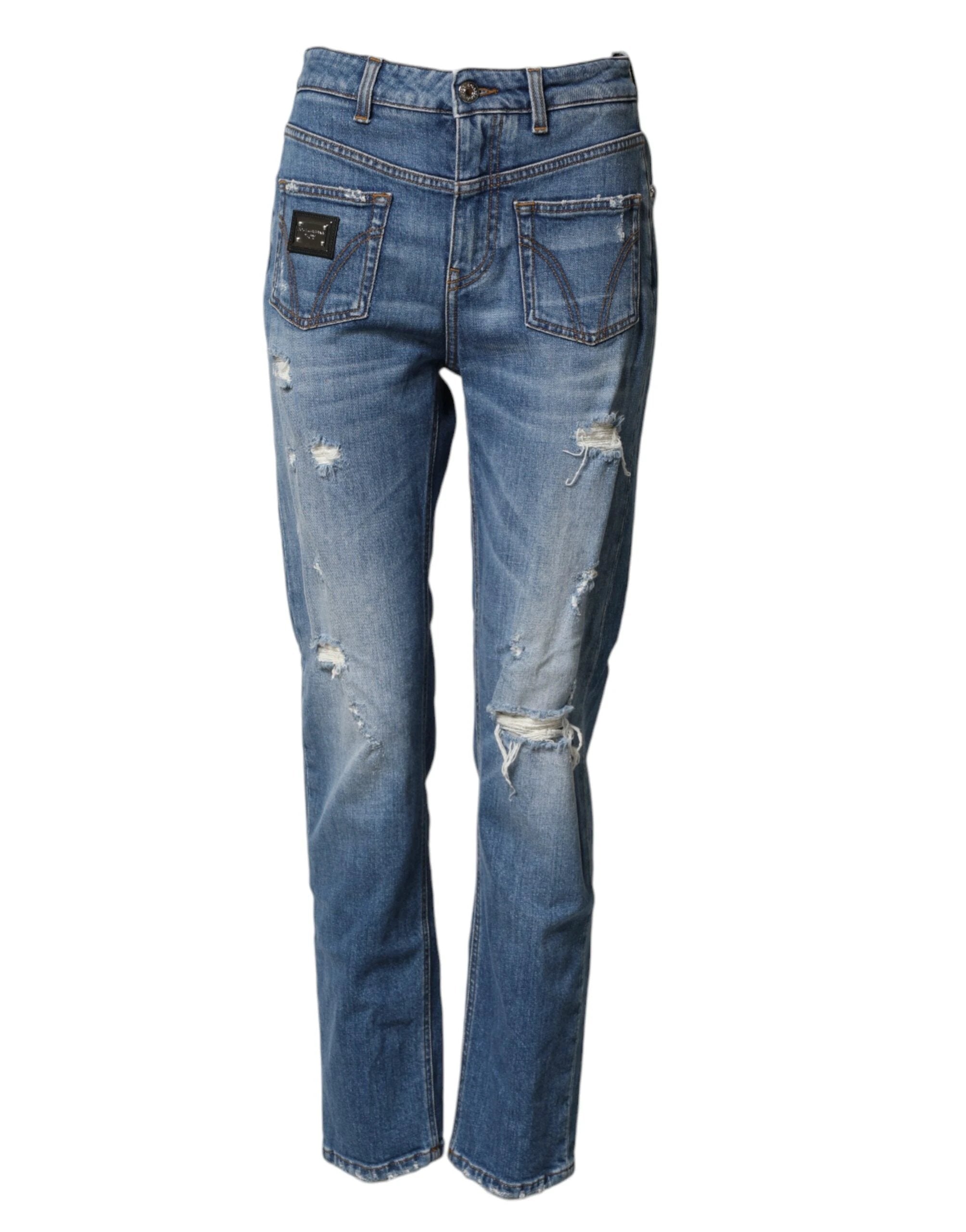 Dolce & Gabbana Blue Distressed Washed Cotton Denim Jeans by Dolce & Gabbana