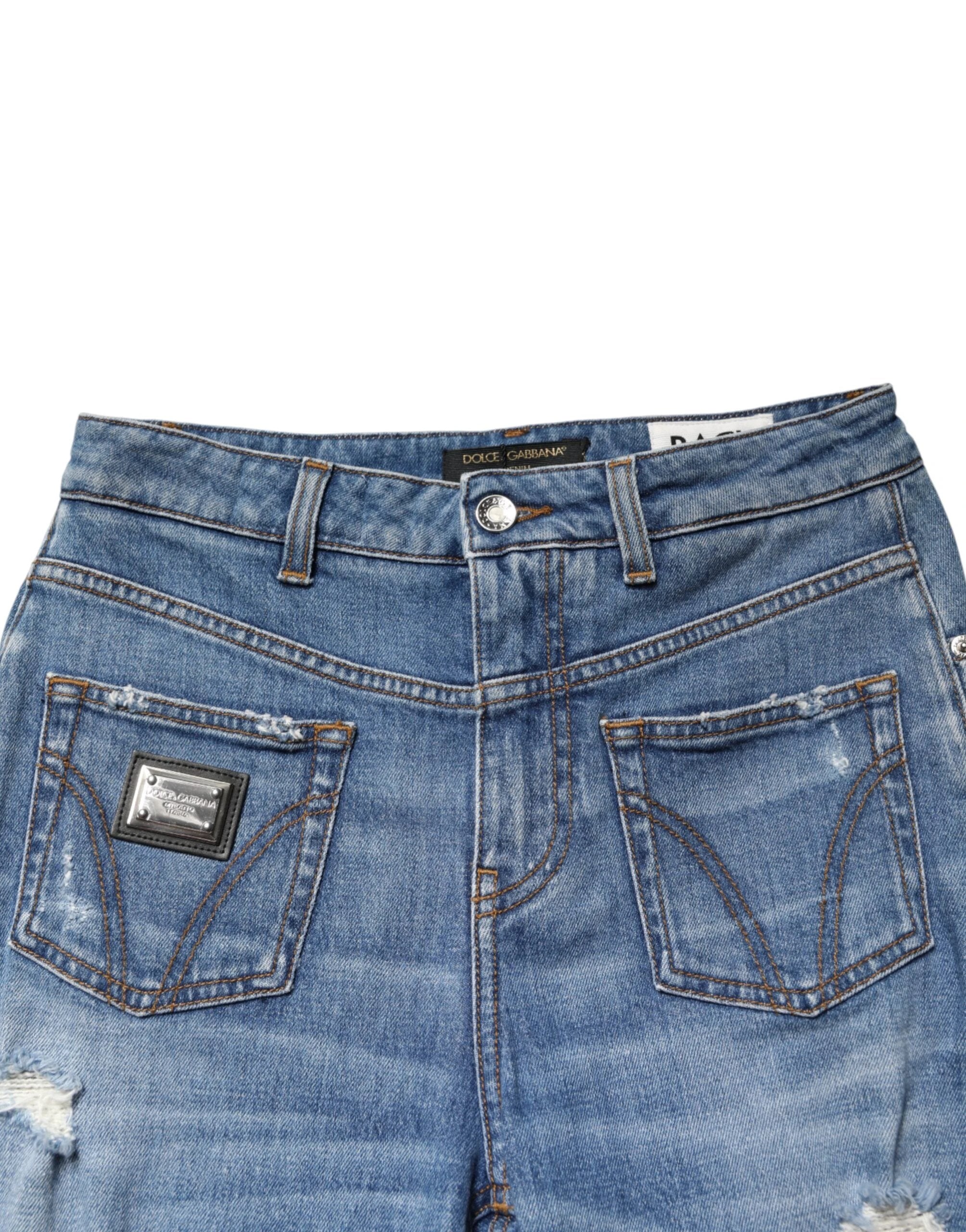 Dolce & Gabbana Blue Distressed Washed Cotton Denim Jeans by Dolce & Gabbana