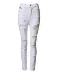 Jean en denim blanc délavé taille haute Dolce &amp; Gabbana