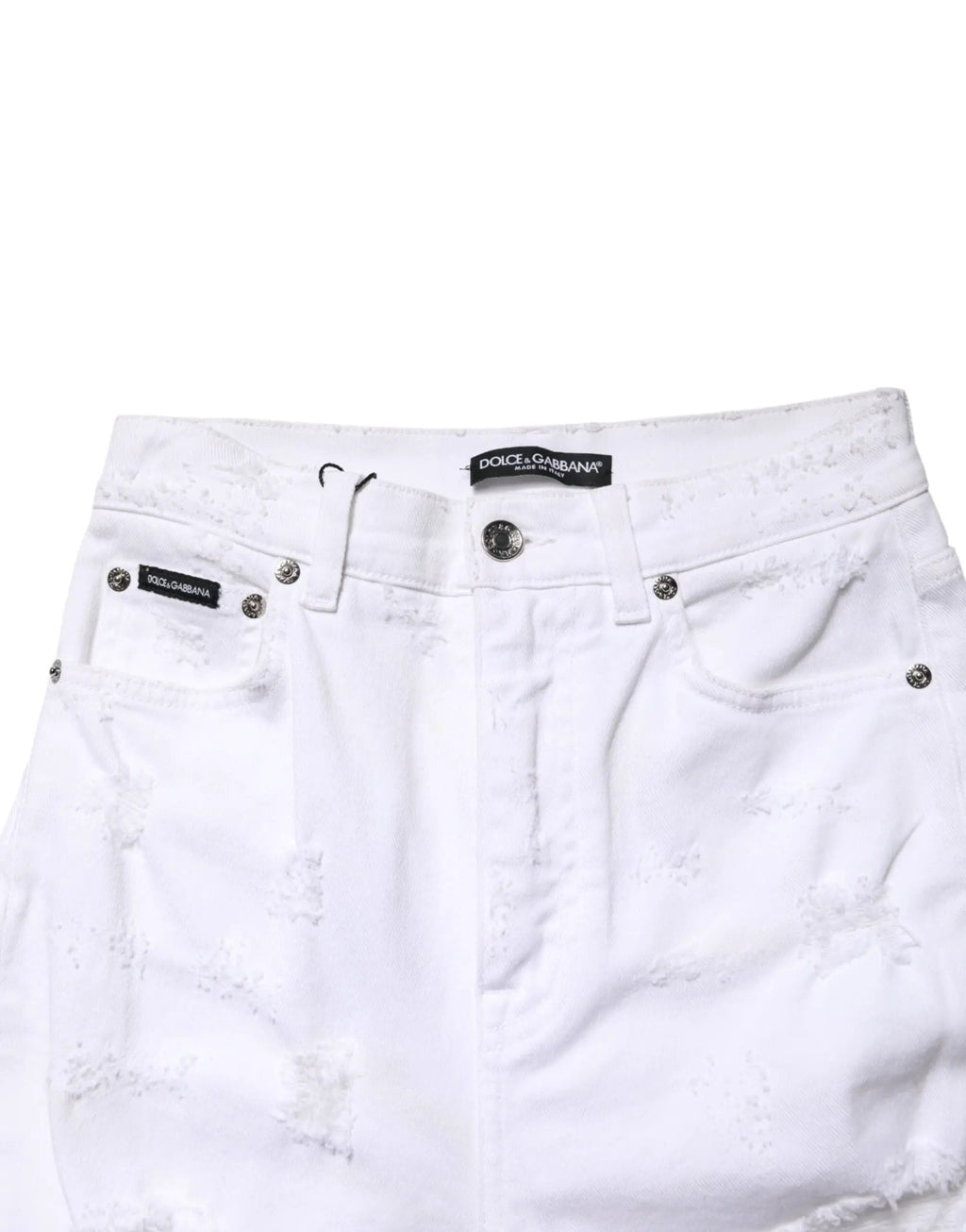 Jean en denim blanc délavé taille haute Dolce &amp; Gabbana